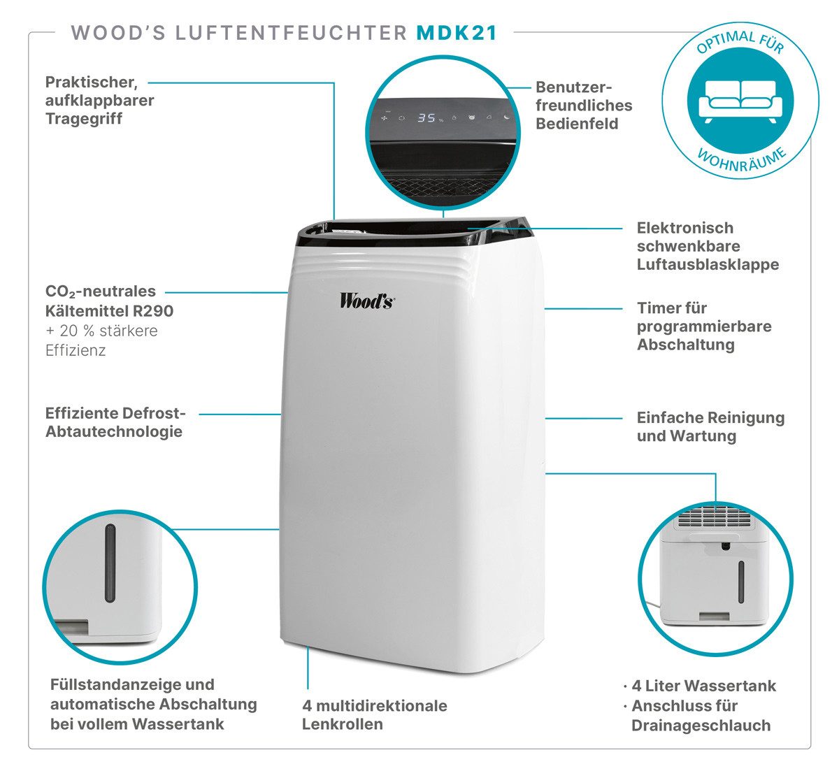 Luftentfeuchter MDK 21 - Optimal für Wohnräume, sowie Wäschetrocknung