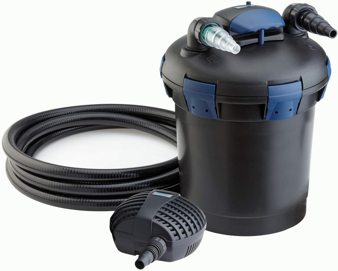 OASE 50499 Druckfilter BioPress Set 4000, Teichfilter Filterset zur effektiven und raschen Algenbekäpfung, Komplettset inkl Filterpumpe und UVC Klärer