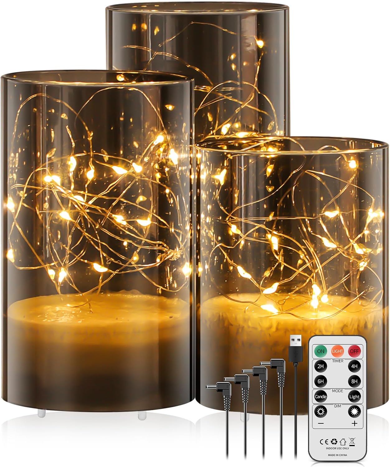 Forever Speed 3 Pezzi Candele LED Ricaricabili 1000mAH Luci di Fata con Telecomando Flameless Candela Decorativa per Decorazione per Feste, Campeggio, Matrimonio - Grigio