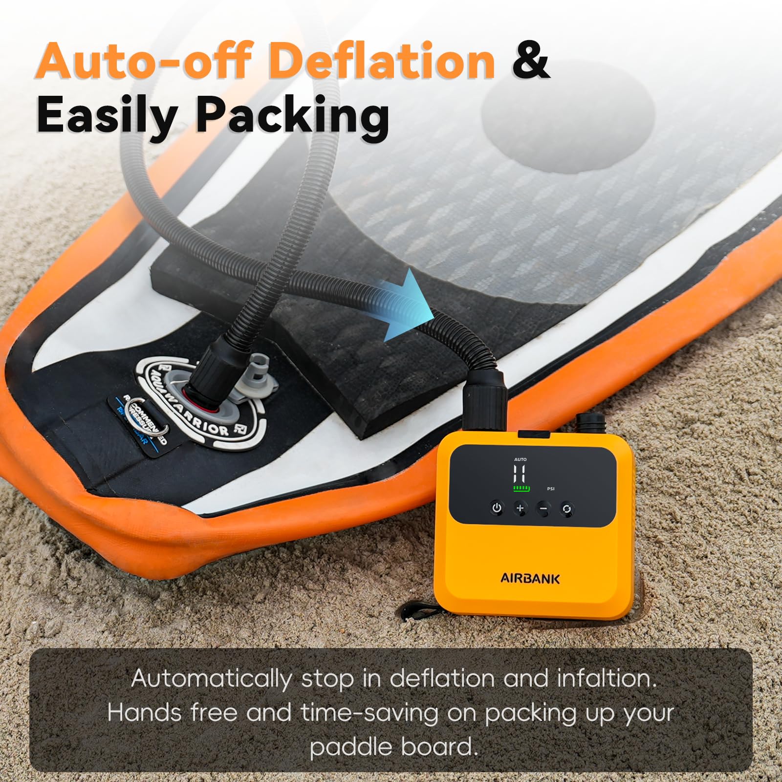 Elektrische SUP-Luftpumpe Pulse Pro mit 4500-mAh-Akku 20 PSI 133 Wh Zweistufige Pumpe für Paddleboards und Kajaks