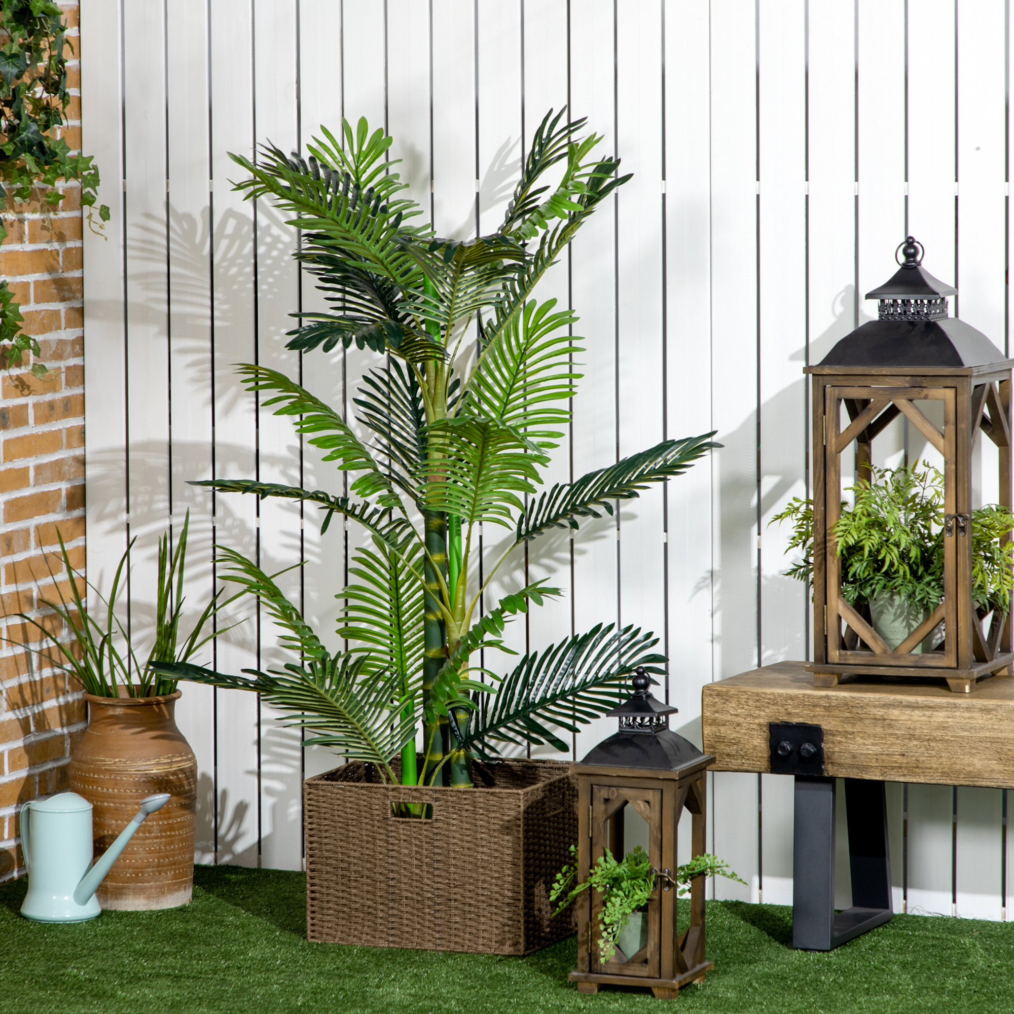 HOMCOM Kunstpflanze, künstliche Palme, inkl. Übertopf; 19,5 cm x 19,5 cm x 150 cm, Grün + Schwarz