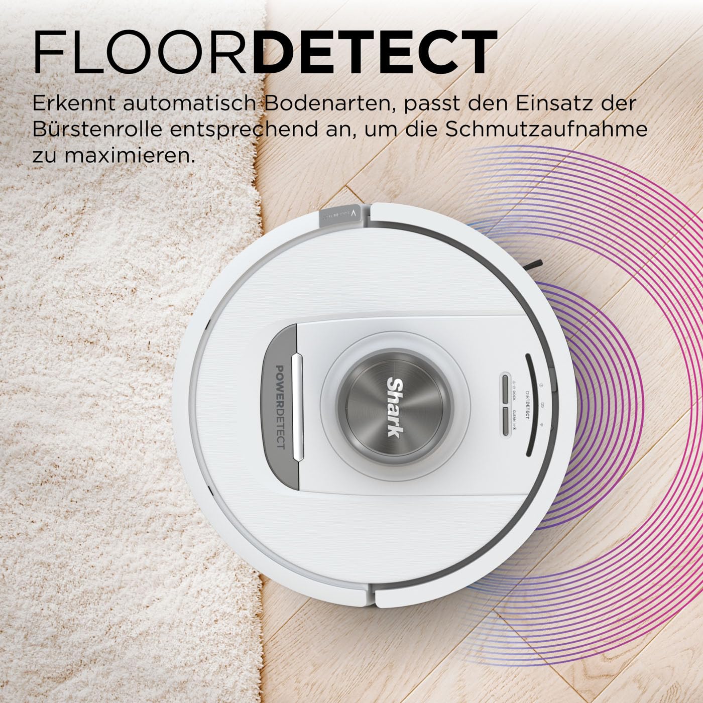 Saugroboter mit selbstentleerender Basis, 3D- und 360°-LiDAR-Navigation, Schmutzerkennung, Weiß