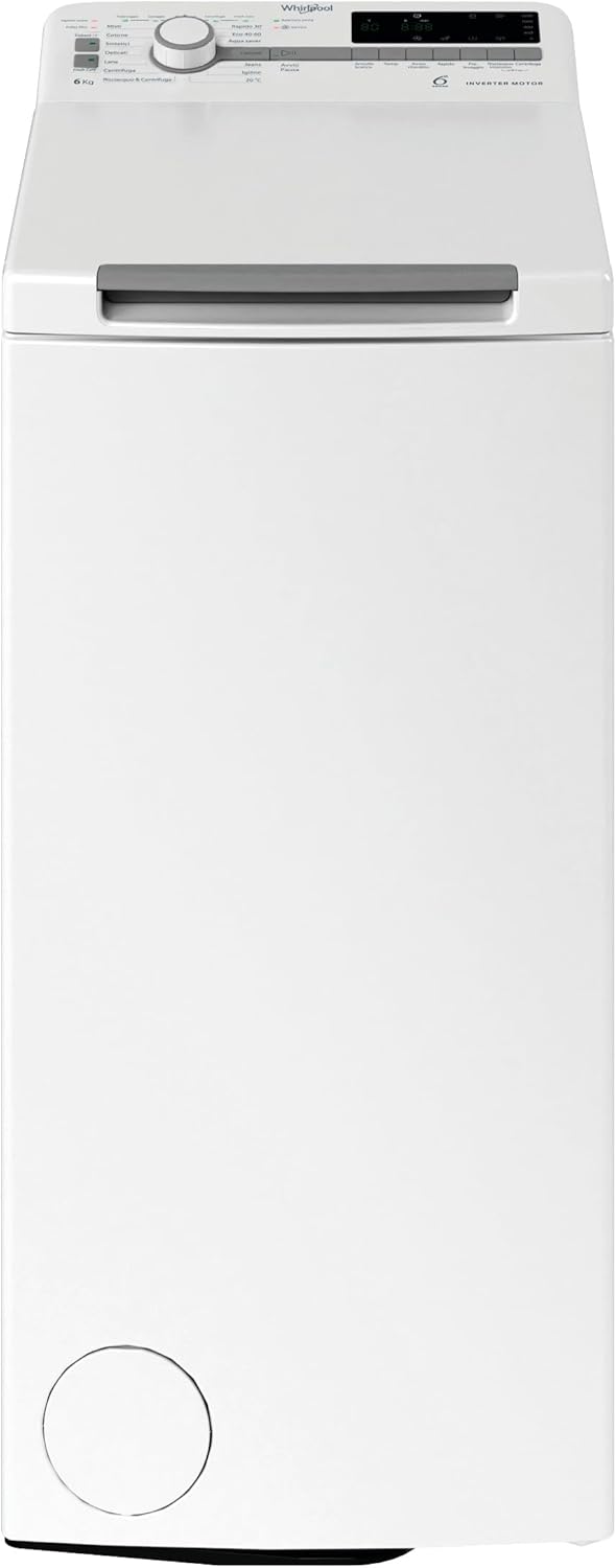 Whirlpool TDLR 6251BS IT/1 Washing Machine 6 kg, Top Load Slim, Freestanding, 1200 RPM, Class B, 6th Sense, Colours 15°, FreshCare, 40 x 60 x 90 cm
