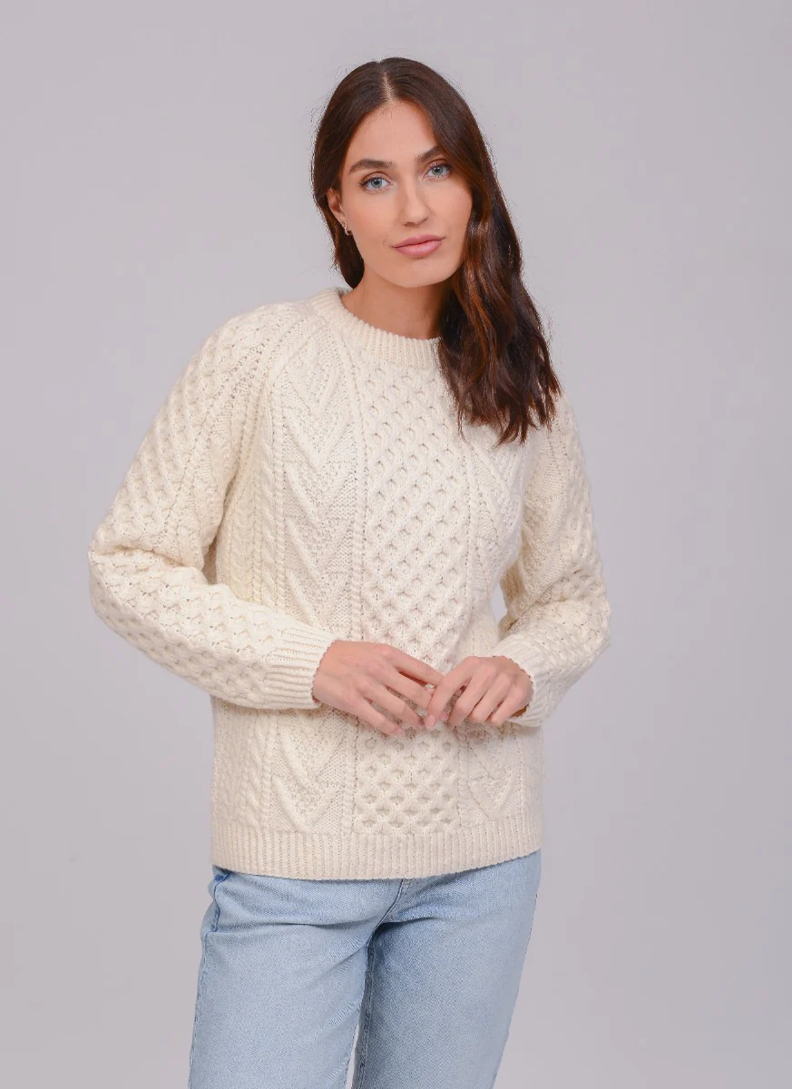 Handknit Crew Neck Unisex Sweater , Natural