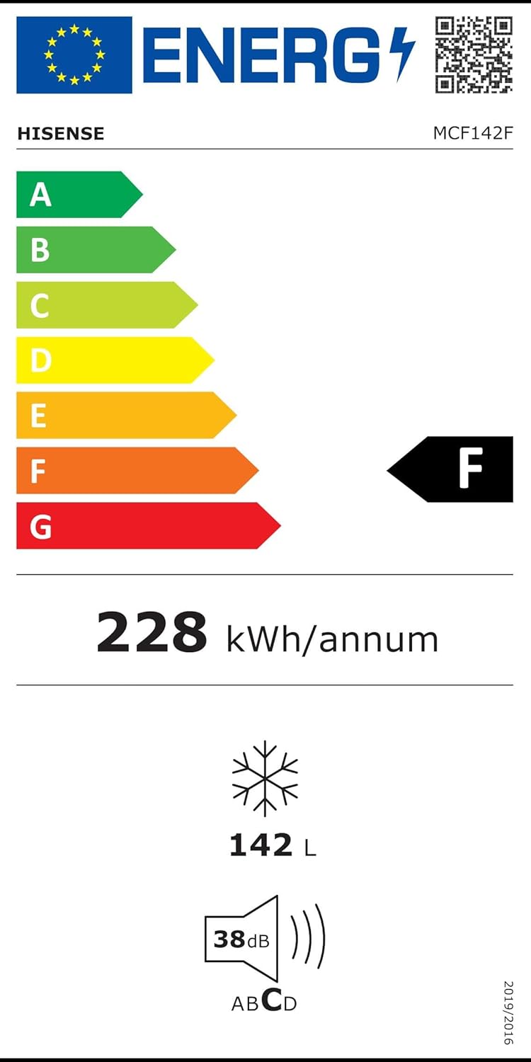 Hisense MCF142F Gefriertruhe, LED-Beleuchtung außen, sehr leise, 40 dB, 142 Liter, Abmessungen 62,5 x 55,9 x 85,4 cm, Klasse F