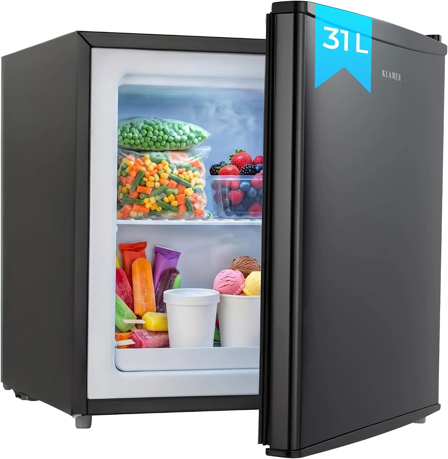 KLAMER Mini Gefrierschrank 31 L mit Kompressor, gefriert 2 kg in 24 Stunden