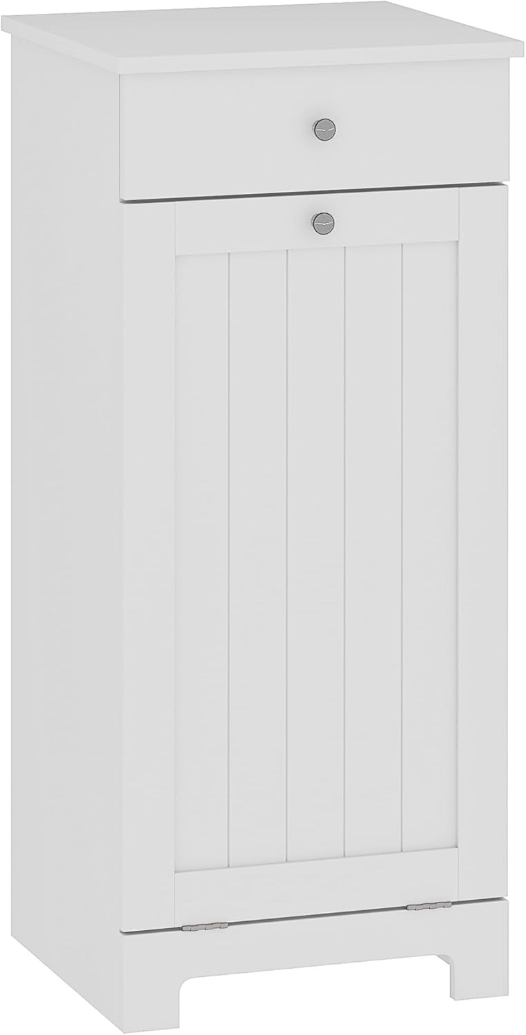 HOMCOM Laundry Cabinet with Removable Basket, Tilt Out Laundry Hamper with Drawer and Beadboard Door, Bathroom Hamper Cabinet, White
