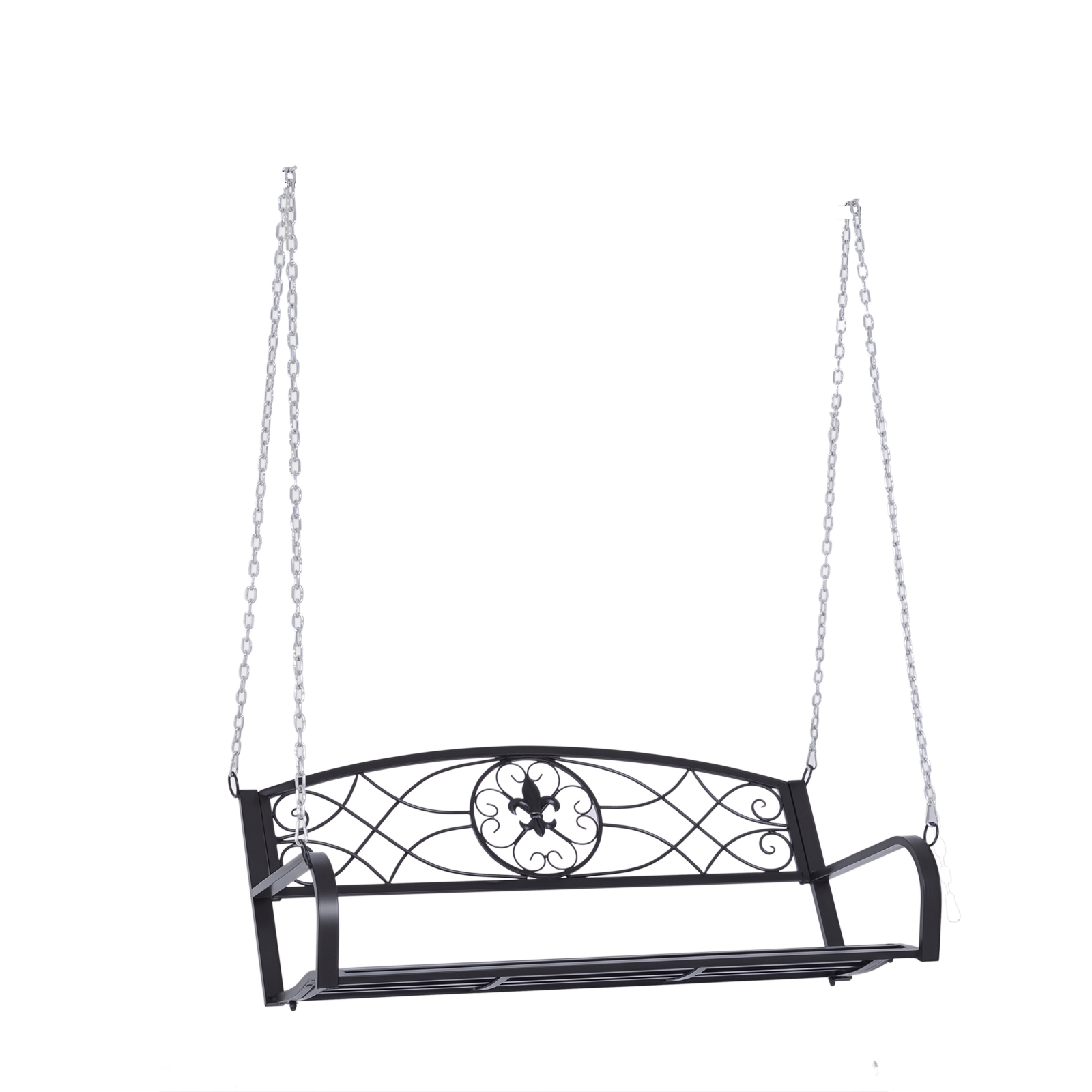 Outsunny Hängebank 2-Sitzer Gartenschaukel Schaukelbank Hollywoodschaukel Schwebebank mit Ketten Metall Schwarz 132 x 63 x 58 cm