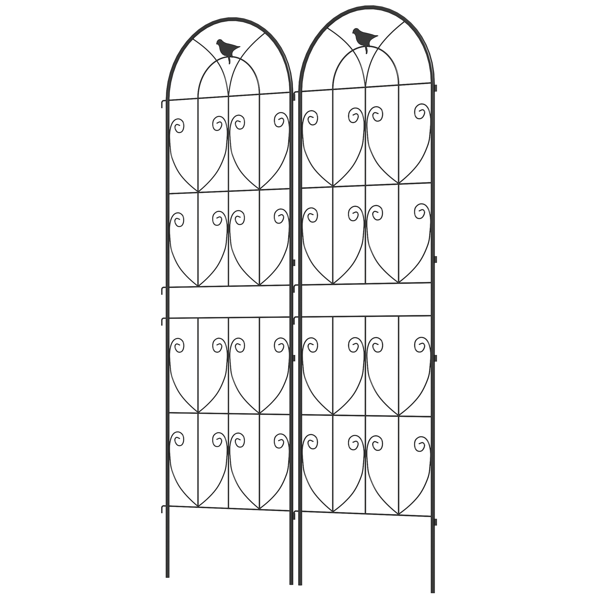 Outsunny Pflanzenstütze mit Vögeln, 2er-Pack Rankgitter für Gemüse Rebe Blume aus Metall 50 x 180 cm Schwarz