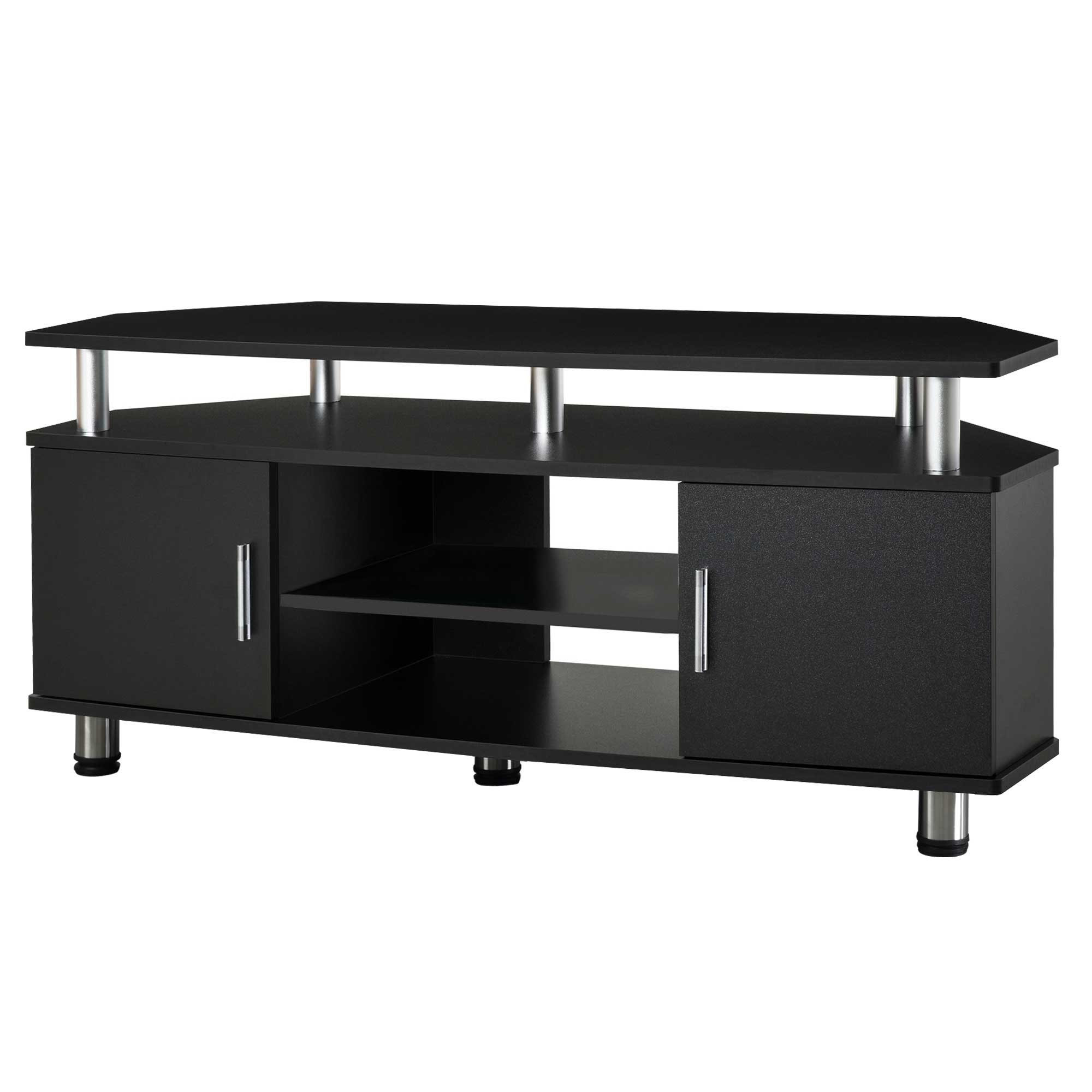 HOMCOM TV-Bank im zeitgenössischen Design mit Multi-Aufbewahrung: 2 Türen Zentrale Nische Regal Große Plattform 120L x 40B x 52H cm Schwarz Chrom