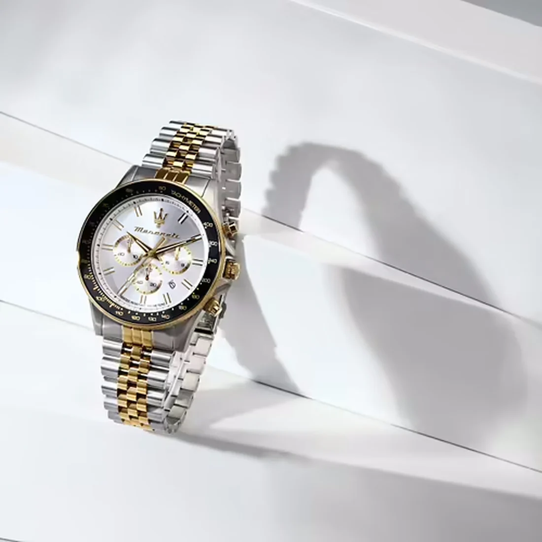 Orologio Maserati Sfida crono quadrante silver soleil e dettagli oro R8873640024