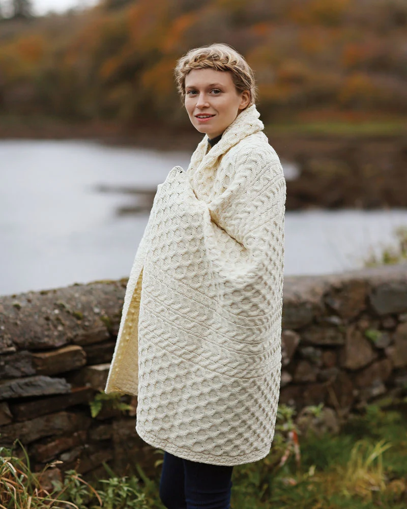 Aran Honeycomb Blanket , Natural