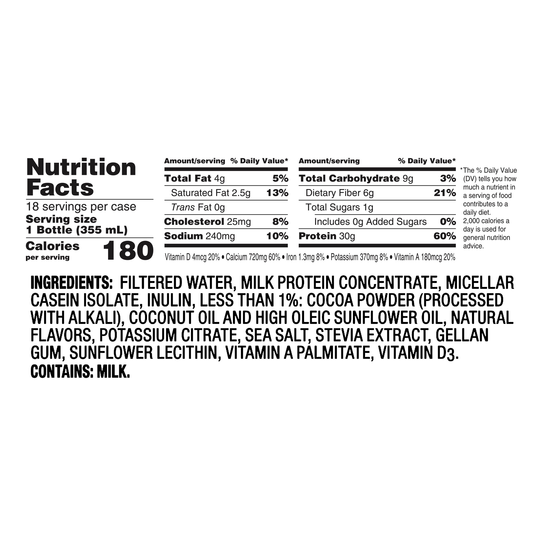 Oikos 30g Chocolate Protein Shake, 12 fl oz, 18-pack