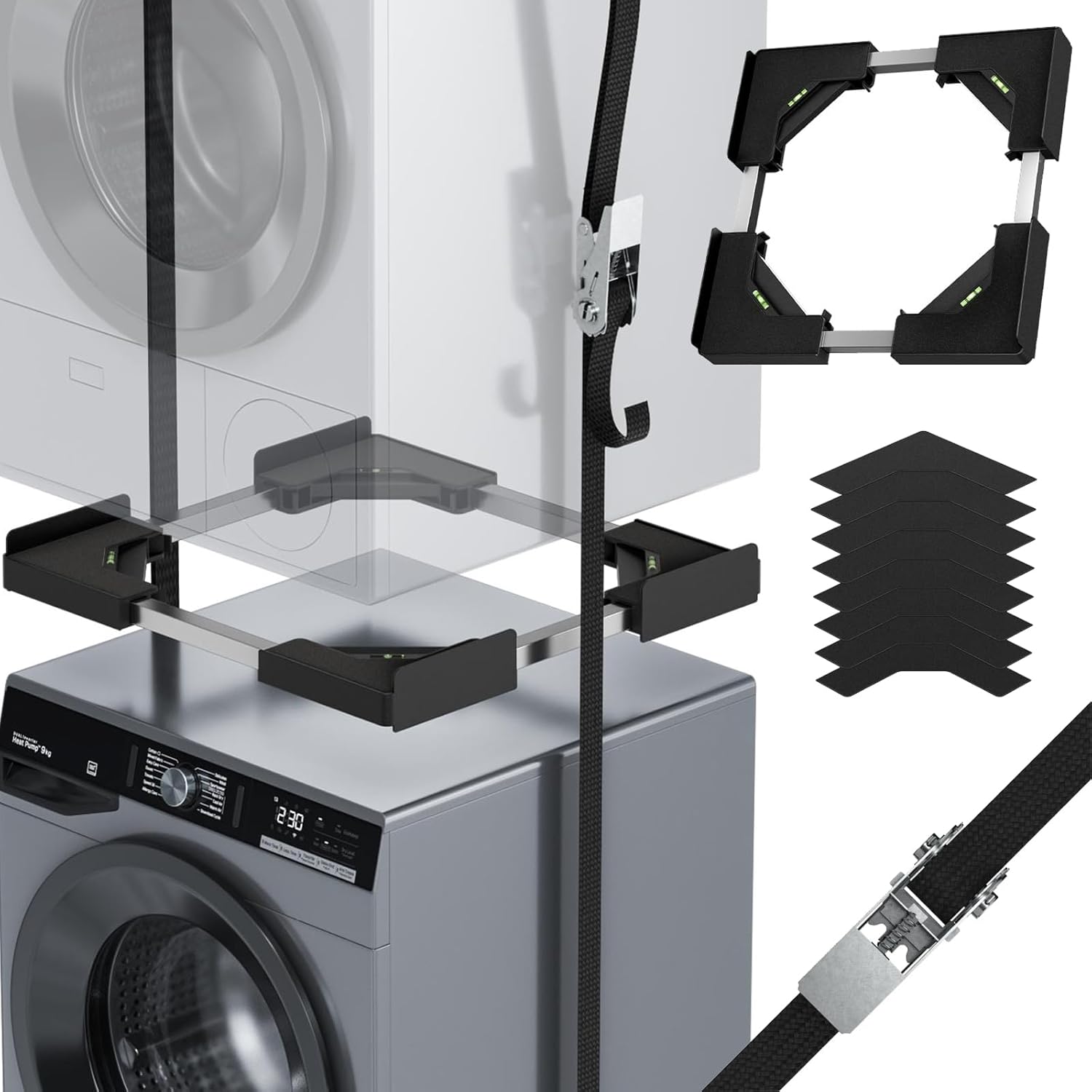 JHCHU Kit di impilamento universale per lavatrice e asciugatrice, Gamma di telaio regolabile 45~68cm, Offre soluzioni per impilare lavatrici e asciugatrici di diverse dimensioni (Nero)