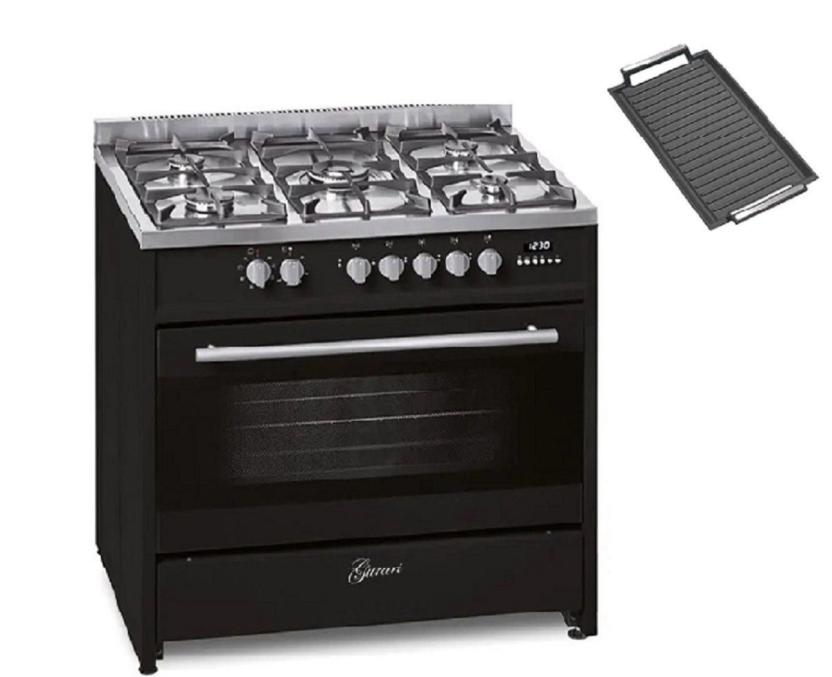 Gas-Standherd Edelstahl Gas Elektro Standherd 90 cm 121 L Erdgas Fl.Gas 4 Kw WOK GCH E 911 BL +Grillplatte.