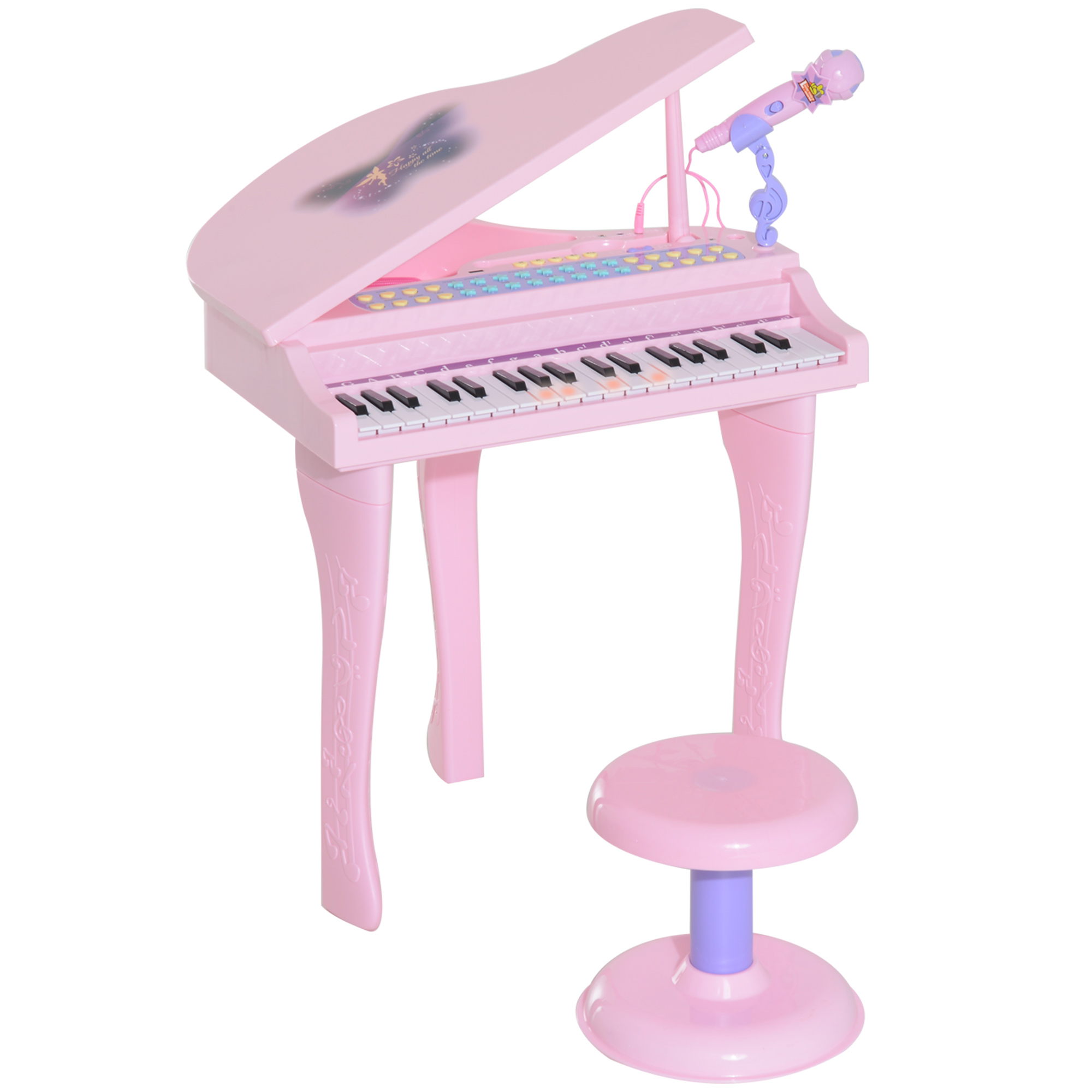 HOMCOM Kinder Klavier Mini-Klavier Piano Keyboard Musikinstrument MP3 USB inkl. Hocker 37 Tasten Rosa