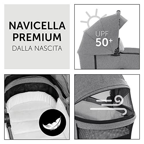 hauck Carrozzina Per Neonati Vision X Set   Passeggino e Navicella Neonato, dalla Nascita fino a 22 kg   Passeggino Reversibile con Coprigambe, Ruote di Gomma   Pieghevole e Compatto   Grigio Melange : Prima infanzia