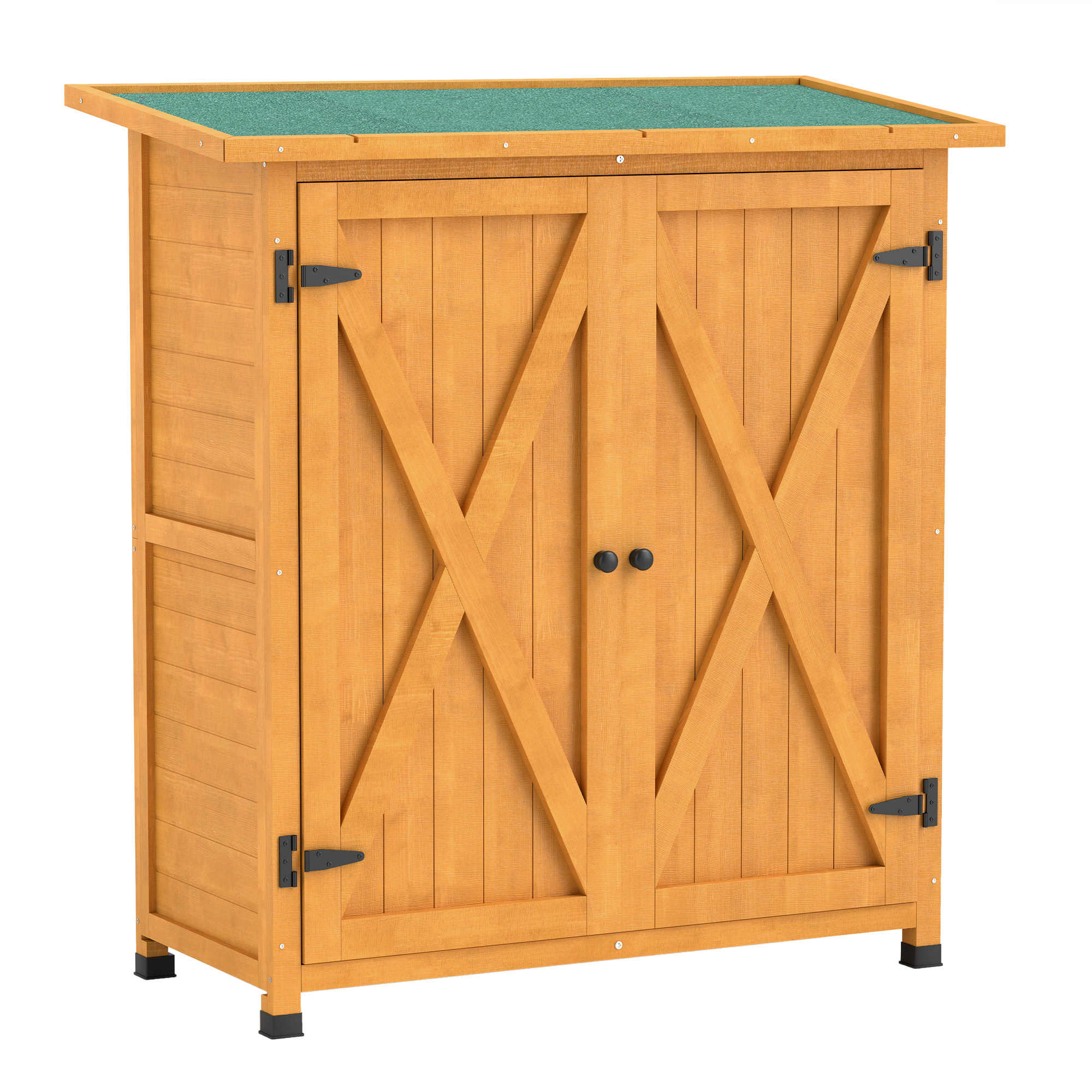 Outsunny Gartenschrank, Geräteschuppen aus Holz, Wetterfest Geräteschrank mit 2 Türen Asphaltdach 110 x 55 x 117 cm, Gelb