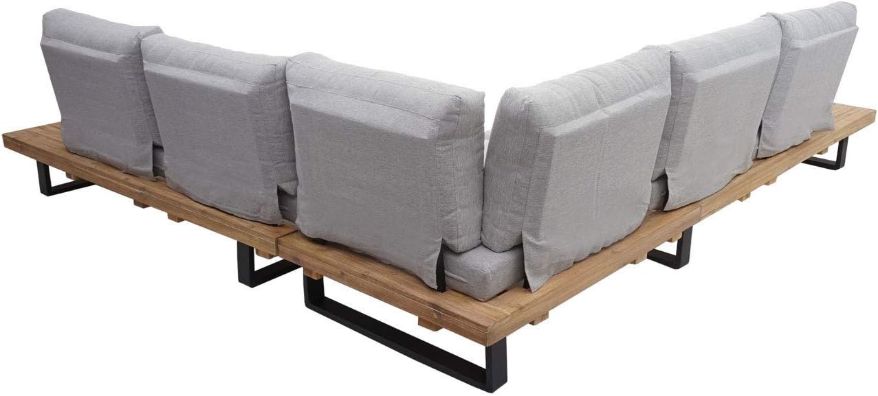 Mendler HWC-H54 Outdoor Garden Living Room Set Acacia Wood Aluminium Light Brown with Light Grey Cushions