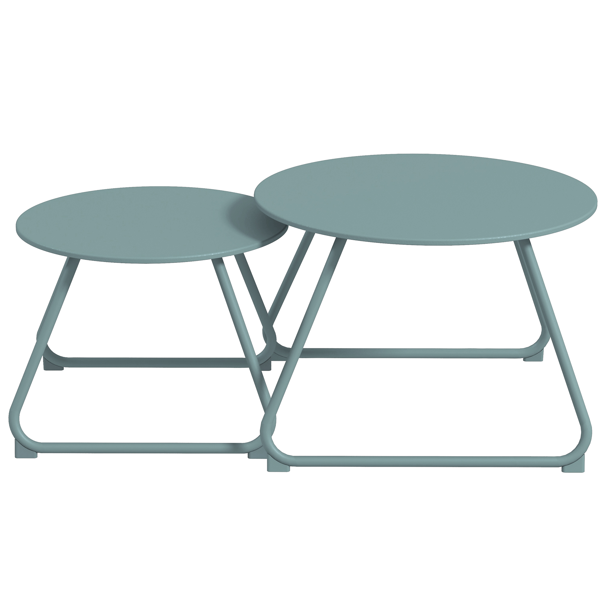 Outsunny Set aus 2 stapelbaren runden Gartencouchtischen aus epoxidbeschichtetem Metall, stabiler Beistelltisch für den Außenbereich, Blau
