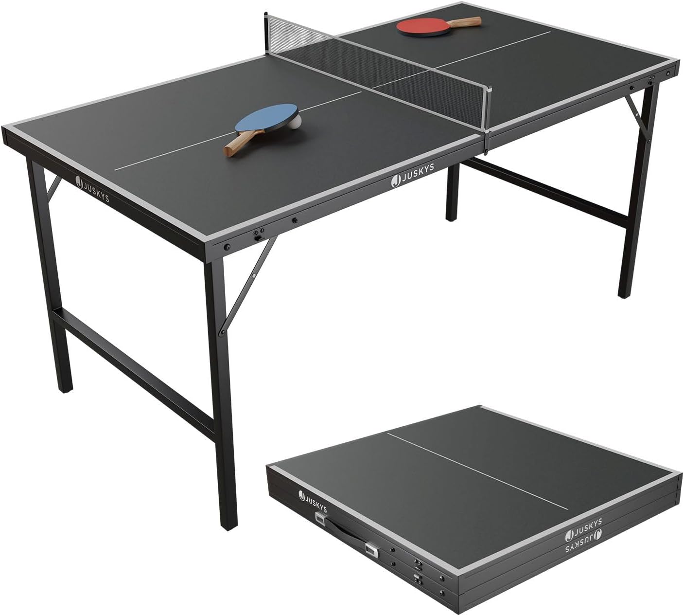 Juskys tavolino da ping-pong Flexi con accessori – Piccolo e pieghevole – Gioco da interno per casa e in viaggio – Set da ping-pong – Nero