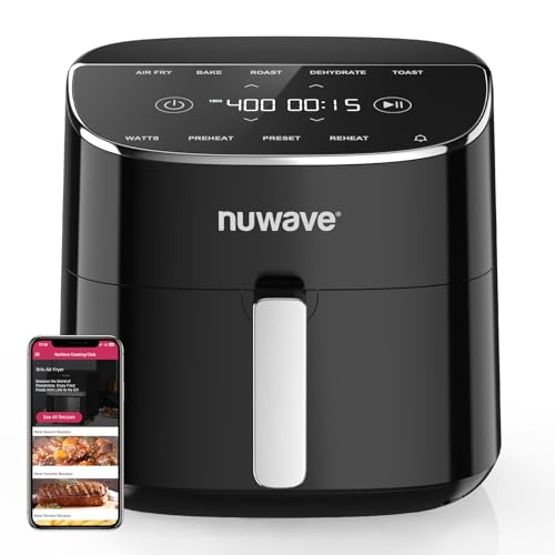 Nuwave Brio Plus Air Fryer 8 Qt, New & Improved, PFAS FREE, 7 Digital One Touch Cook Functions that AIR FRY, BAKE, ROAST, DEHYDRATE, TOAST, REHEAT, PREHEAT, 150 Presets, 50°F~400°F, 700/1500/1800W : Home & Kitchen