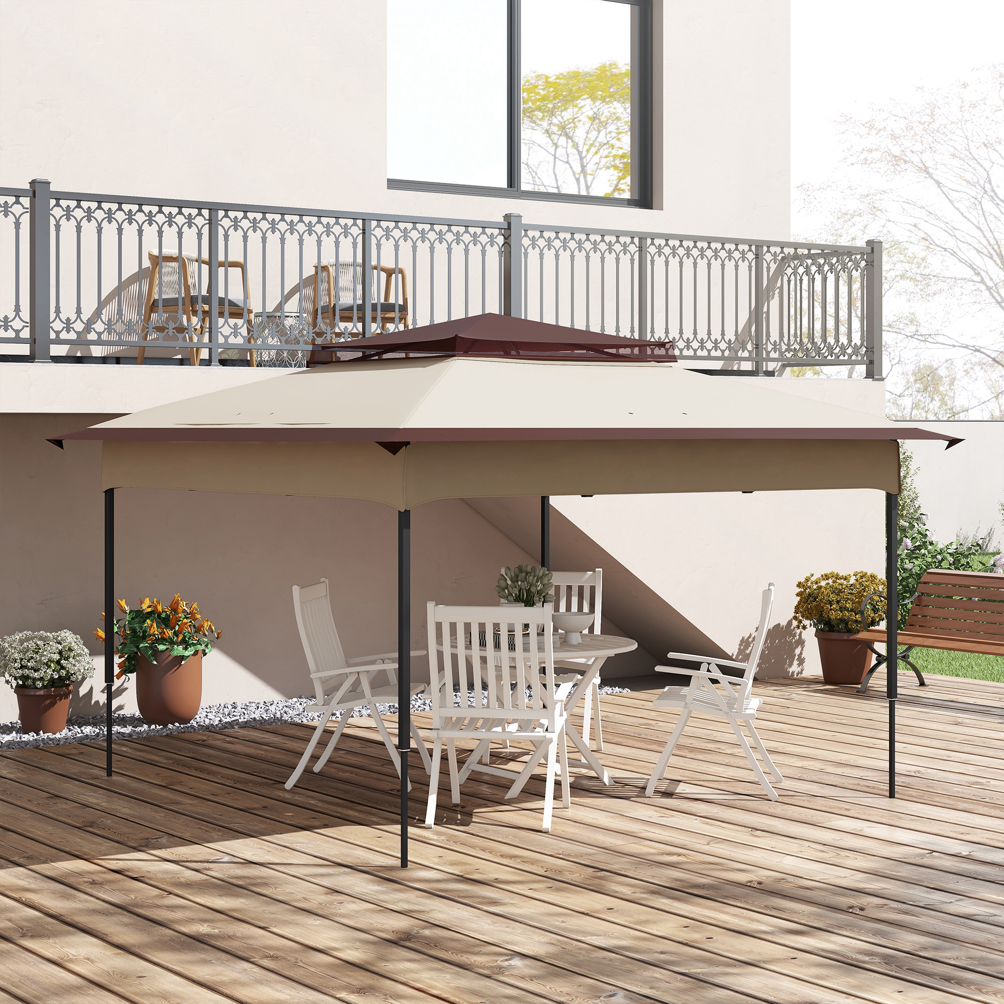 Outsunny Ersatzdach für Gartenzelt, Gartenzeltdach, wetterbeständig, 30+ UV, 325 x 325 cm, Beige