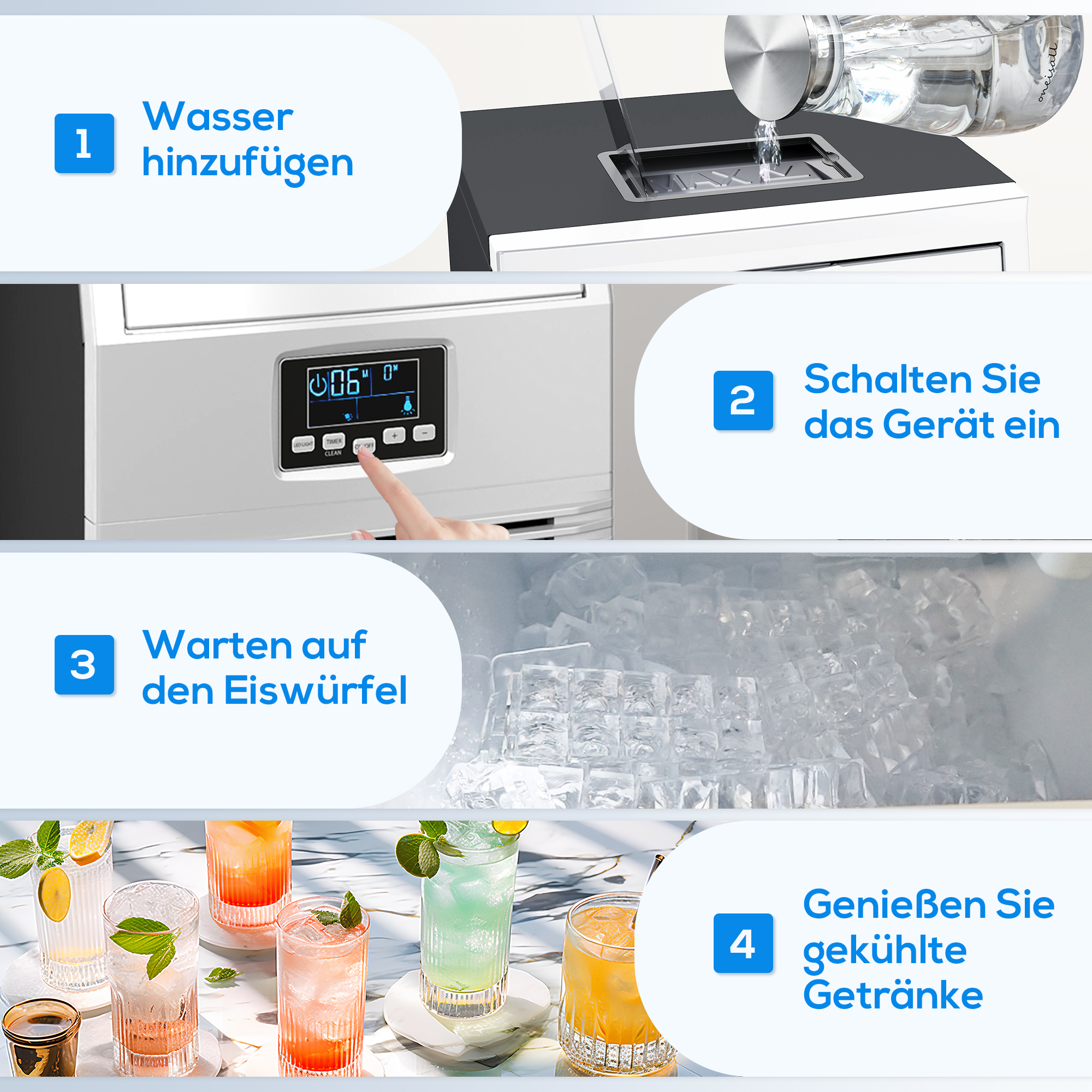 Commerci?le IJsblokjesmachine, LED-Verlichting, Makkelijk Afleesbare Displays, inclusief Schep, Zilver