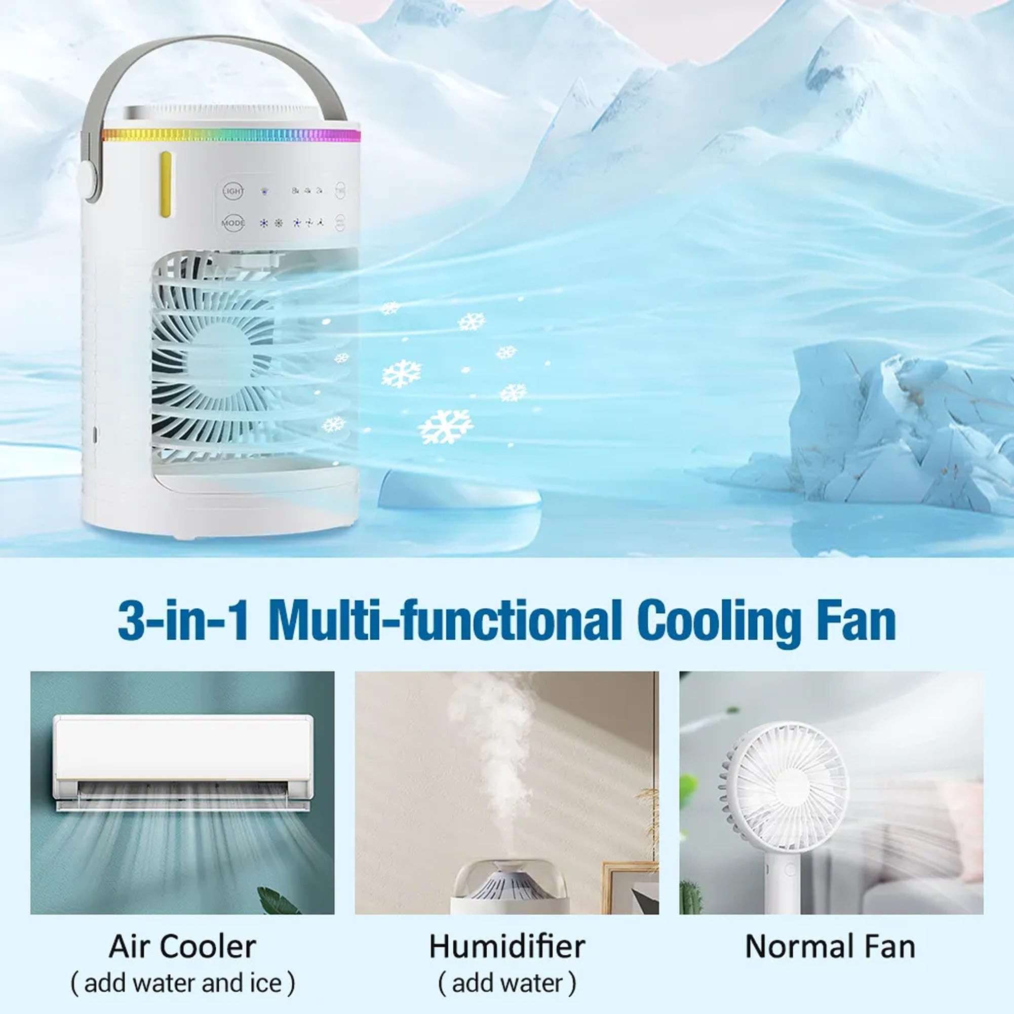 Tischventilator 3-in-1-Luftkühler, Luftbefeuchter und Ventilator