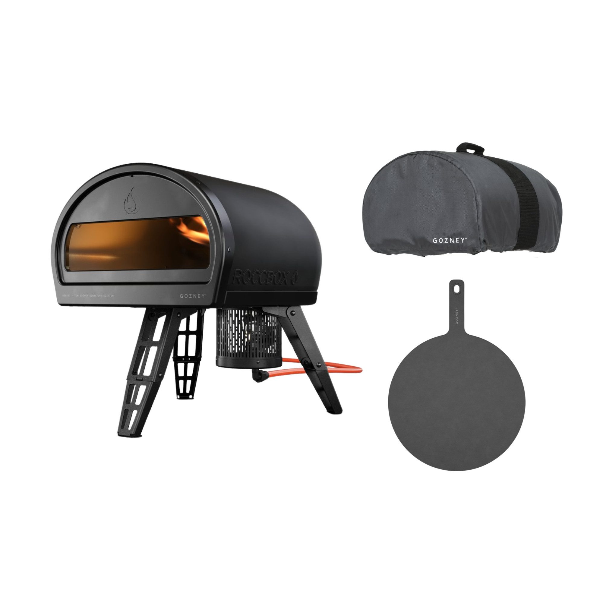 Pizzaofen Gozney Roccbox Pizzaofen mit Abdeckhaube und Servierteller