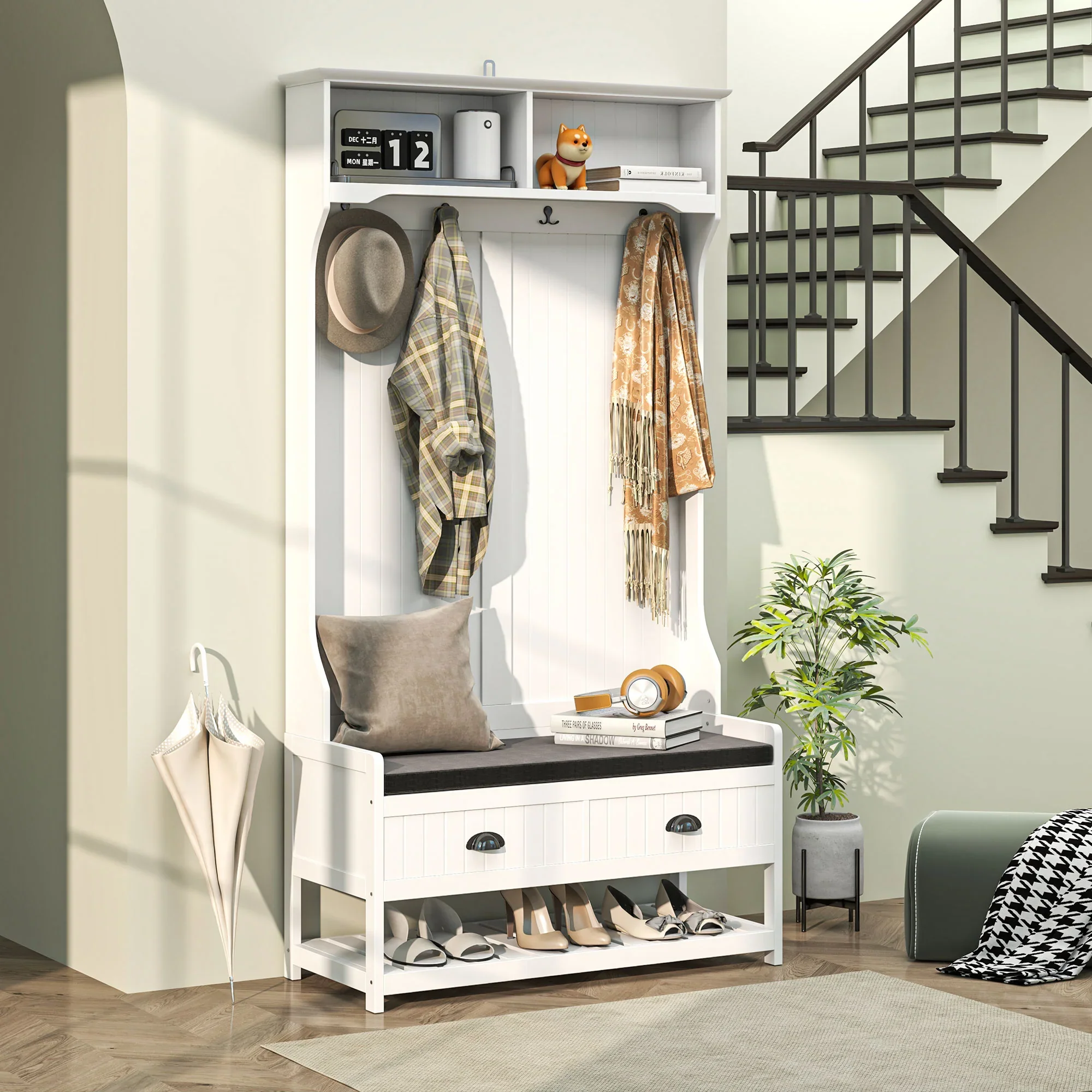 HOMCOM Garderoberek Schoenbank All-in-1 Design Wit