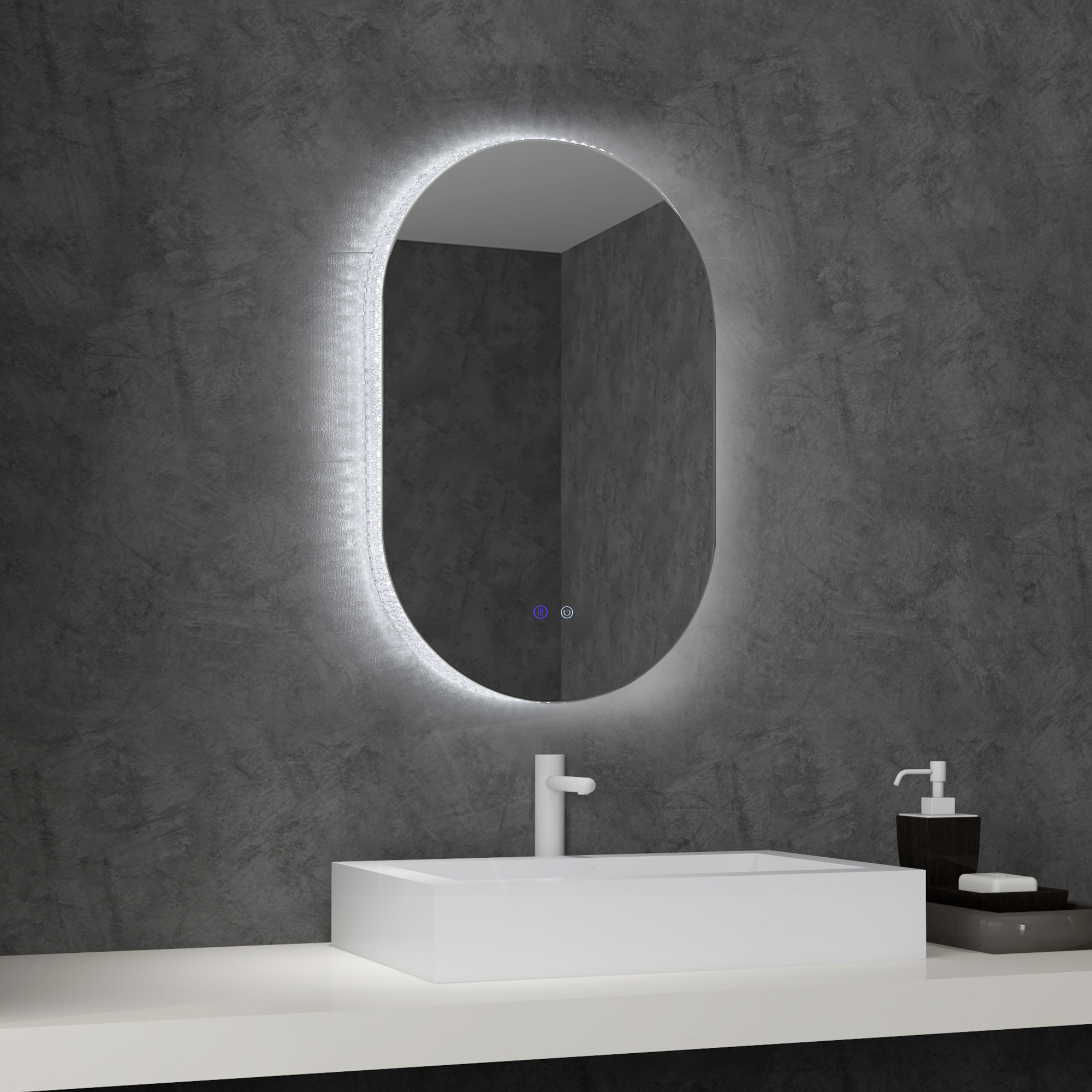 kleankin Ovaler beleuchteter LED-Wandspiegel für Badezimmer 81 x 51 cm 3 Farben einstellbare Helligkeit berührungsempfindlicher Schalter transparent
