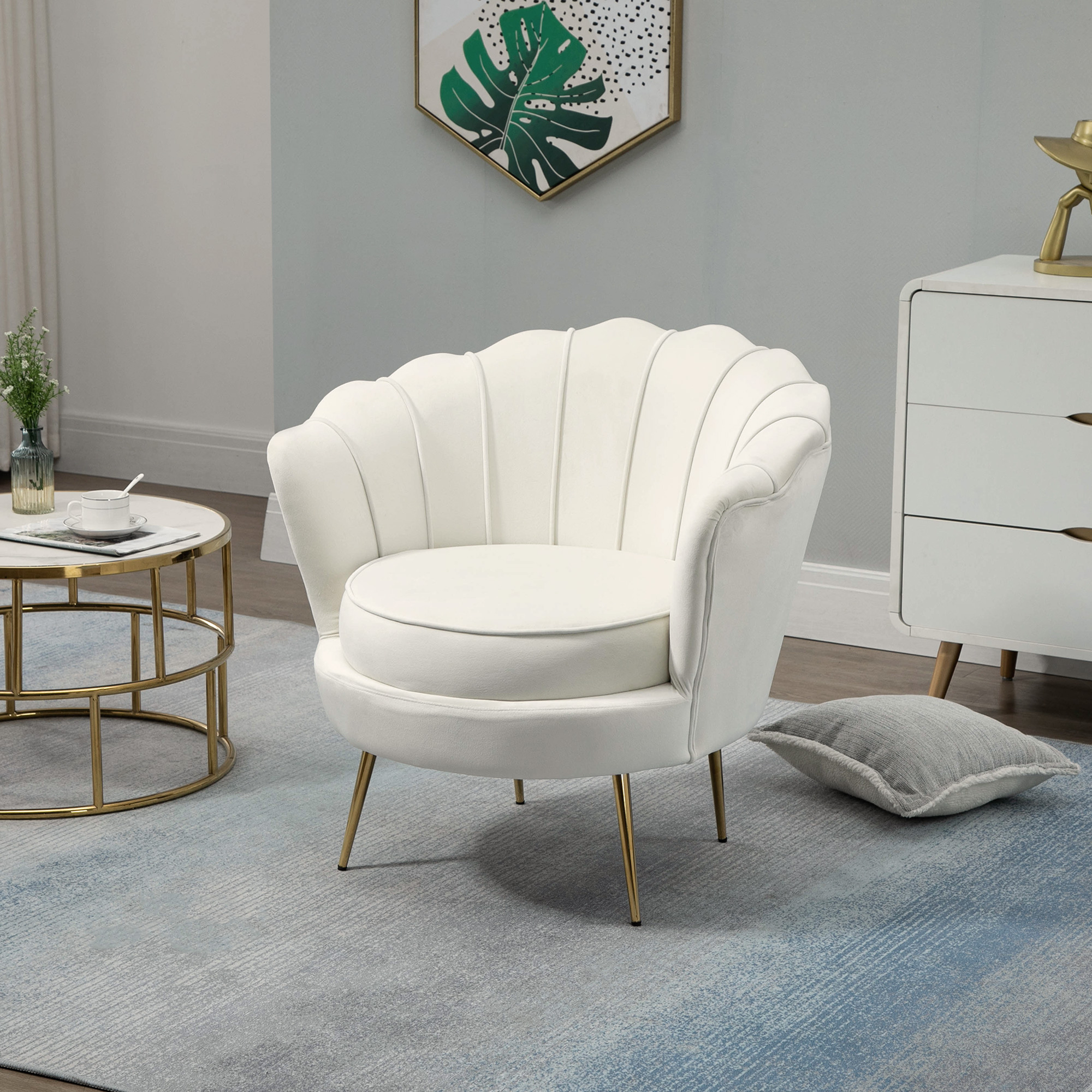 HOMCOM Vintage-Design-Sessel gepolstert in Samt, 79x77x77cm, Creme