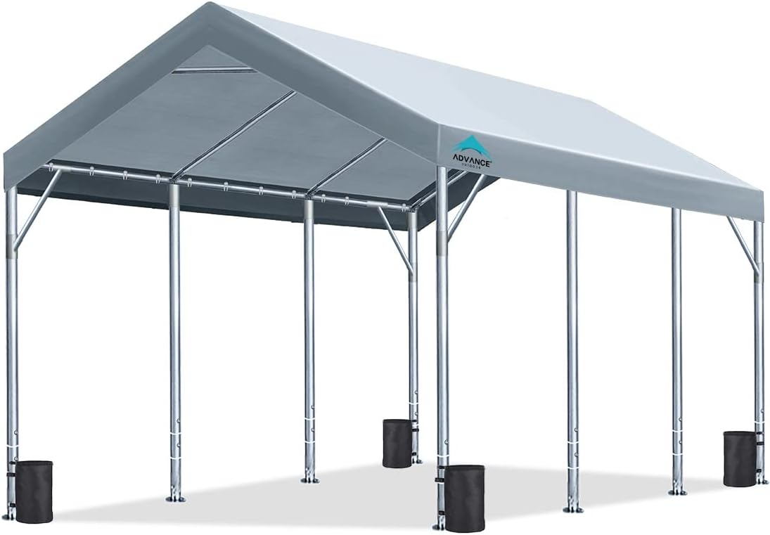ADVANCE OUTDOOR 12x20 ft Heavy Duty Carport Potable Car Canopy Garage Party Tent Boat Shelter  Adjustable Height from 9.5 ft to 11 ft  Gray