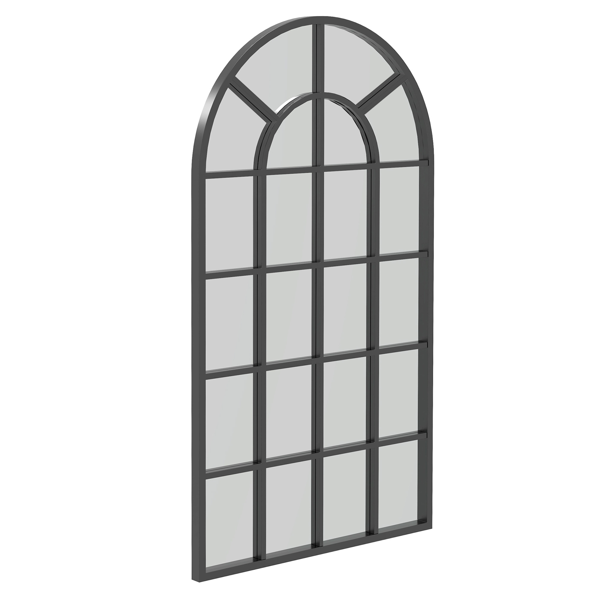 HOMCOM Dekospiegel großer Spiegel, Fensteroptik, Bogenförmig, inkl. Aufhängung. Schwarz + Spiegelglas