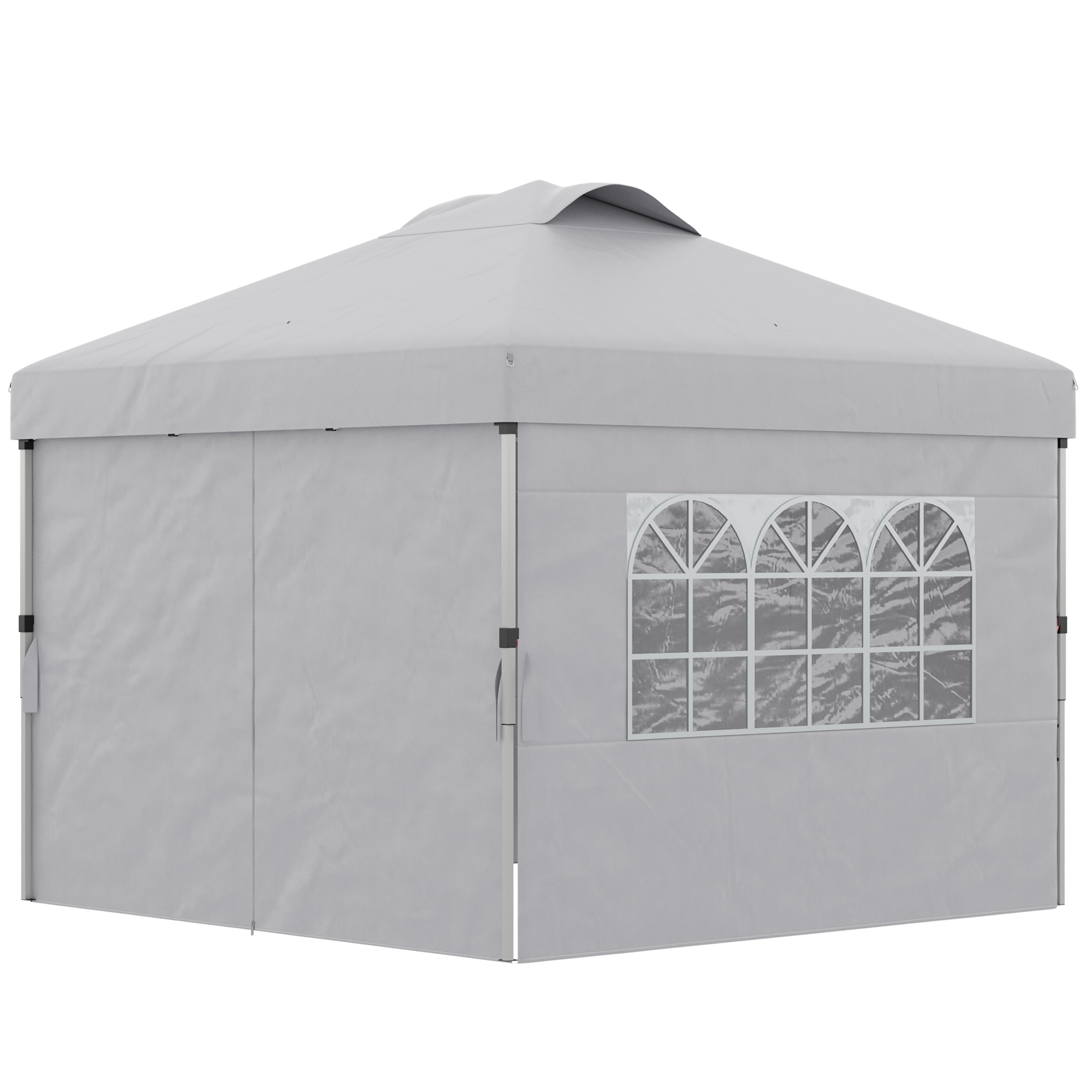 Outsunny Faltbares Pop-Up Partyzelt 3 x 3 mit höhenverstellbaren Seitenwänden, Belüftungsöffnungen, Fenstern und praktischem Transportbeutel mit Rollen