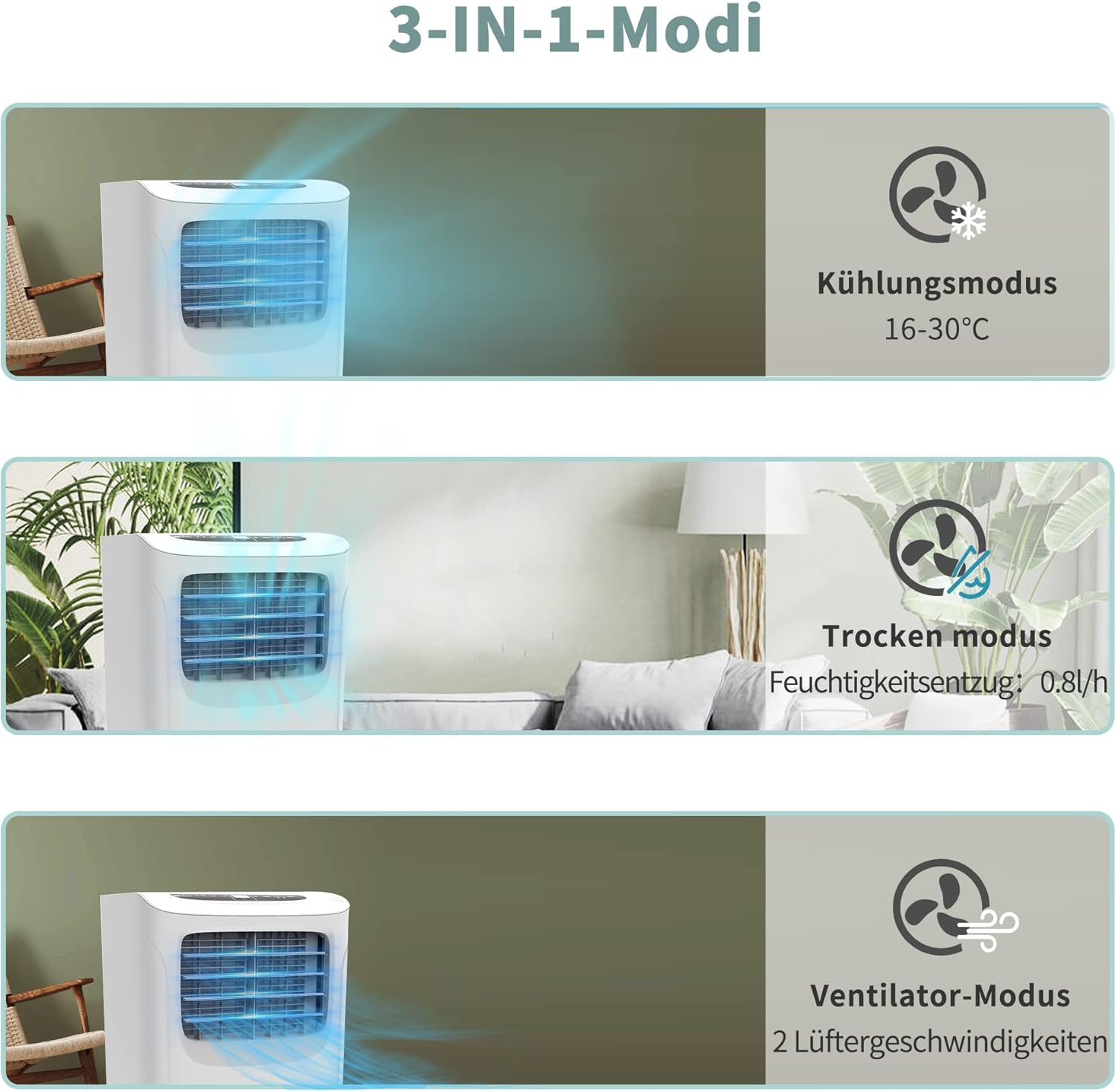 SHINCO Mobile Klimaanlage mit Abluftschlauch, 9000BTU, 2,6 kW, Kühlen&Ventilieren&Entfeuchten, Mobiles Klimagert mit Schlafmodus, Raumgre bis 22㎡, 24-Stunden-Timer