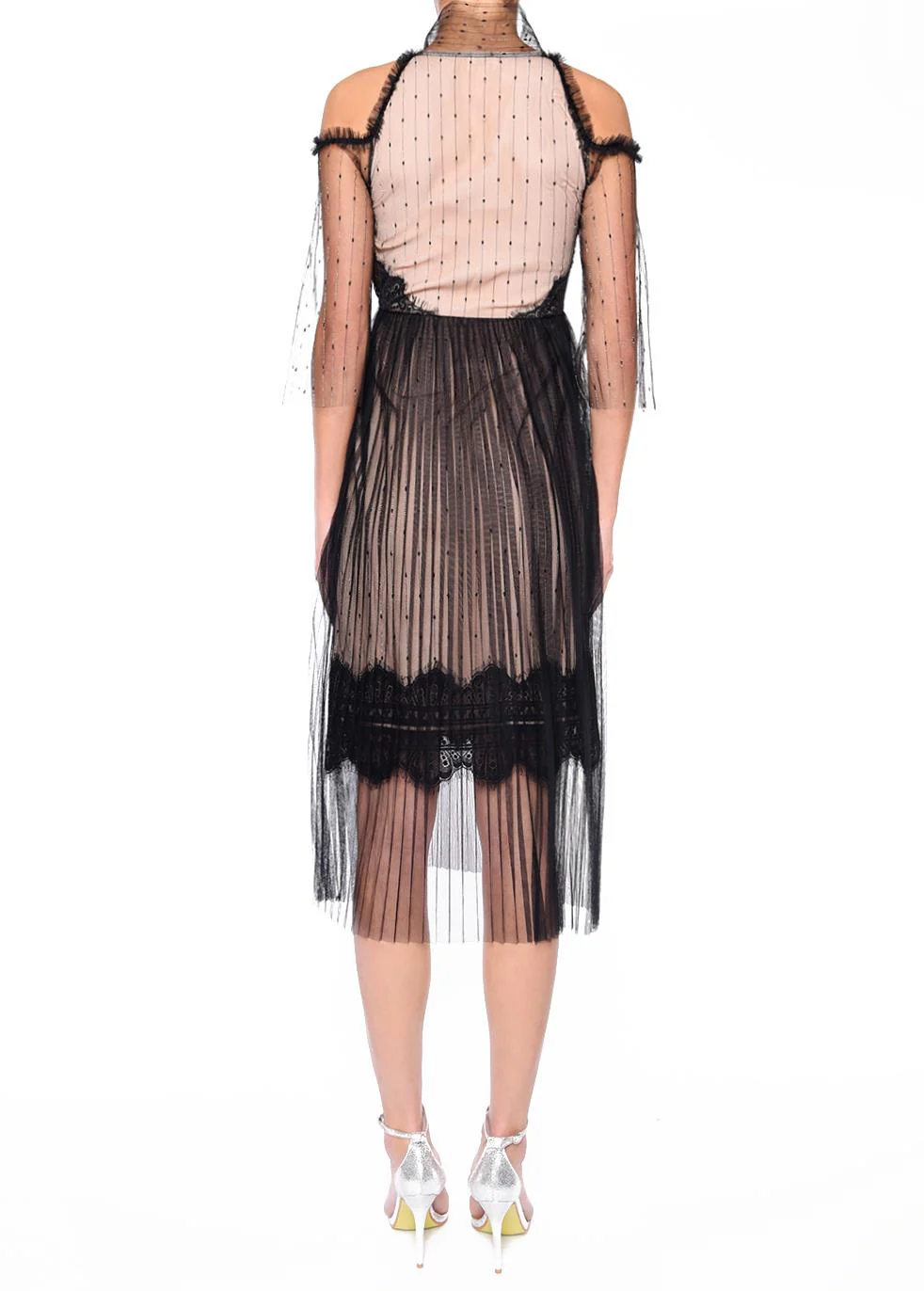 Arleth Black Nude Tulle Midi Dress