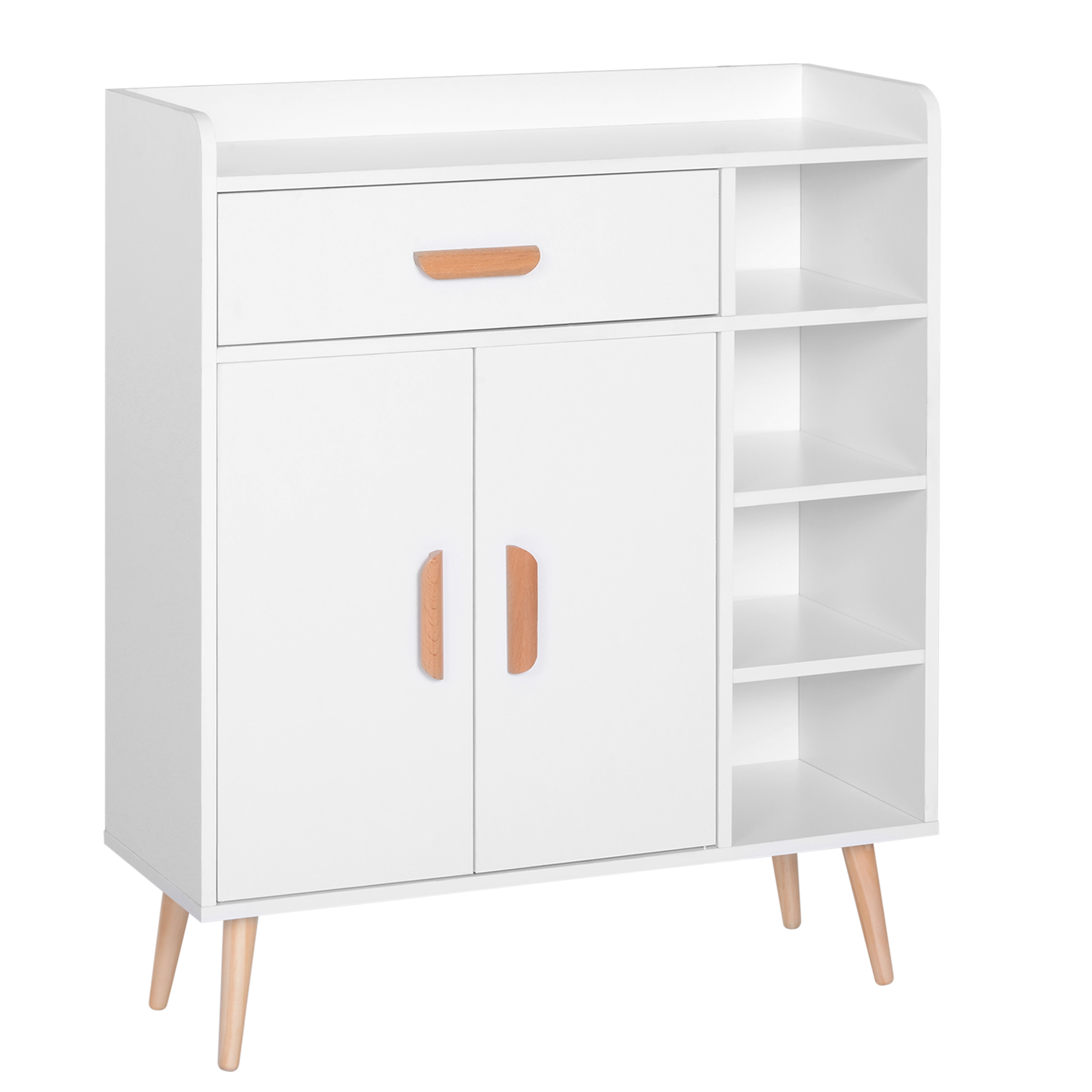 HOMCOM Kommode Sideboard Schubladenkommode Highboard Schrank Anrichte Schuhschrank mit 1 Schubladen 2 Türen 3 Fächern Weiß 80 x 29,5 x 96 cm