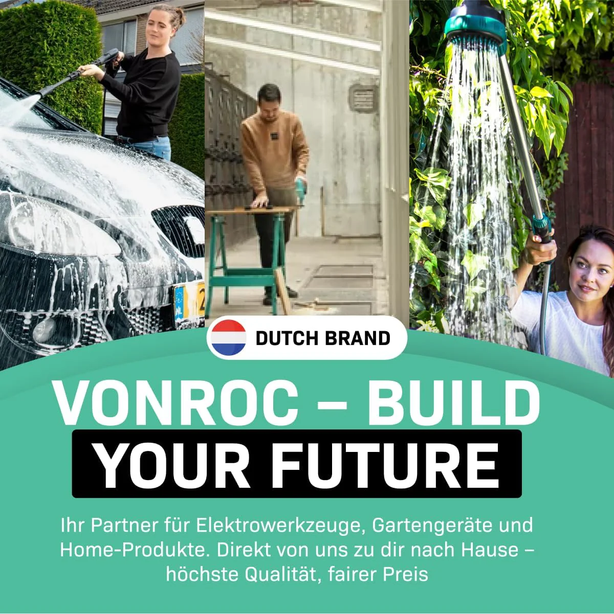 VONROC Professionele hogedrukreiniger 195bar - Gevelreiniger voor zware reinigingswerkzaamheden [2500W] - Hoge wateropbrengst [468 l/u] Reinigingstank, Aluminium Pomp - incl. Terrasreiniger