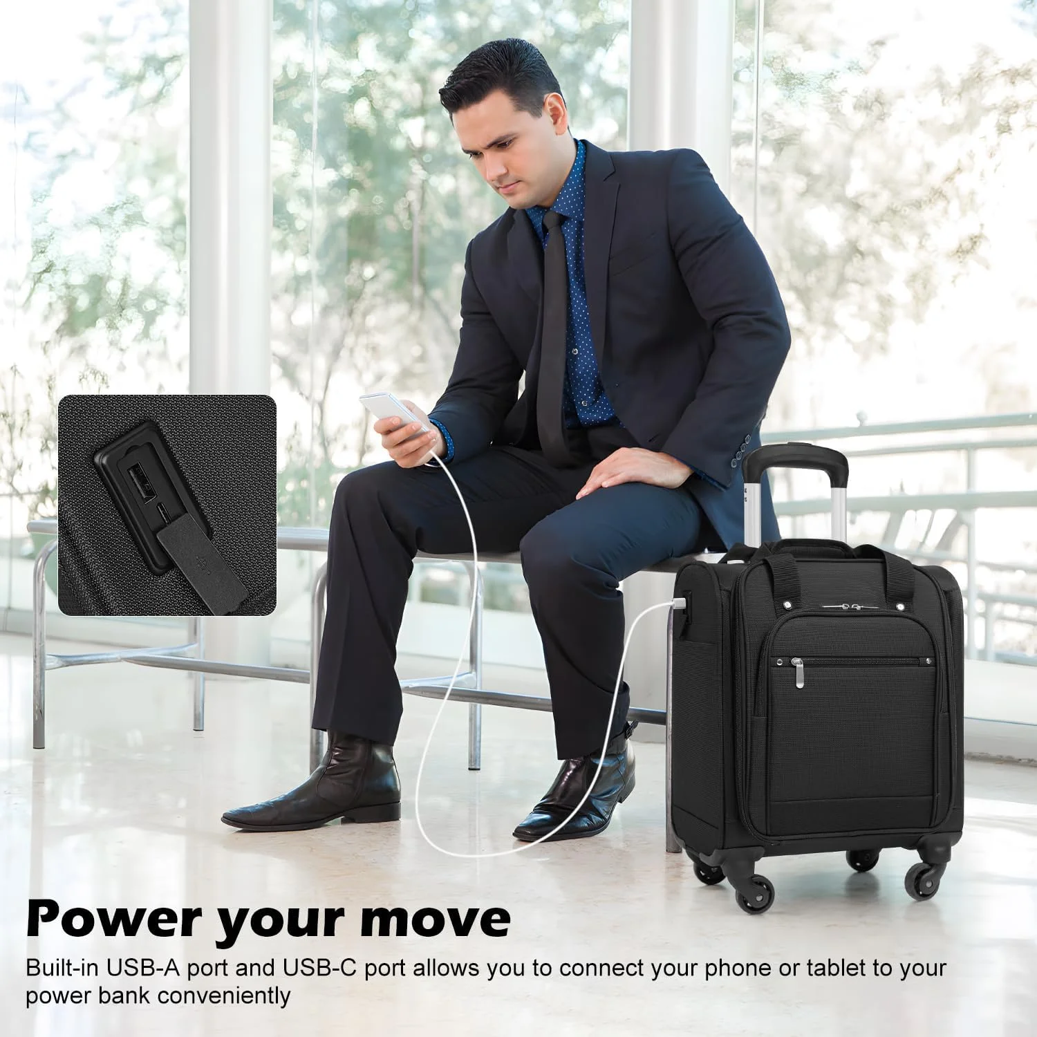 Underseat Carry On Luggage Softside Lightweight Rolling Travel Bag Spinner Suitcase