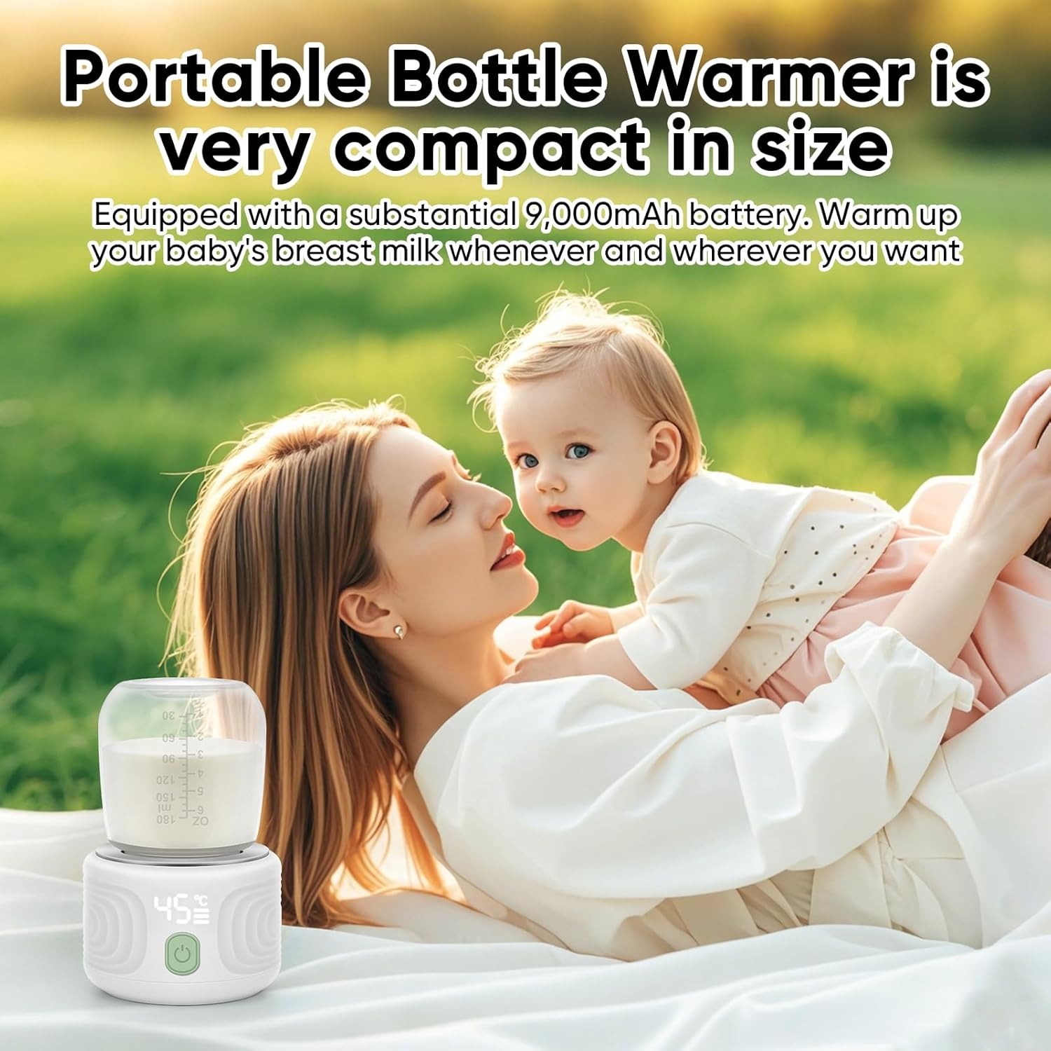 BlumWay - Scaldabiberon portatile, 3 minuti, veloce, da viaggio, con 4 temperature selezionabili e protezione da bruciature, a prova di perdite e sicuro, ricaricabile, per latte materno, formula e