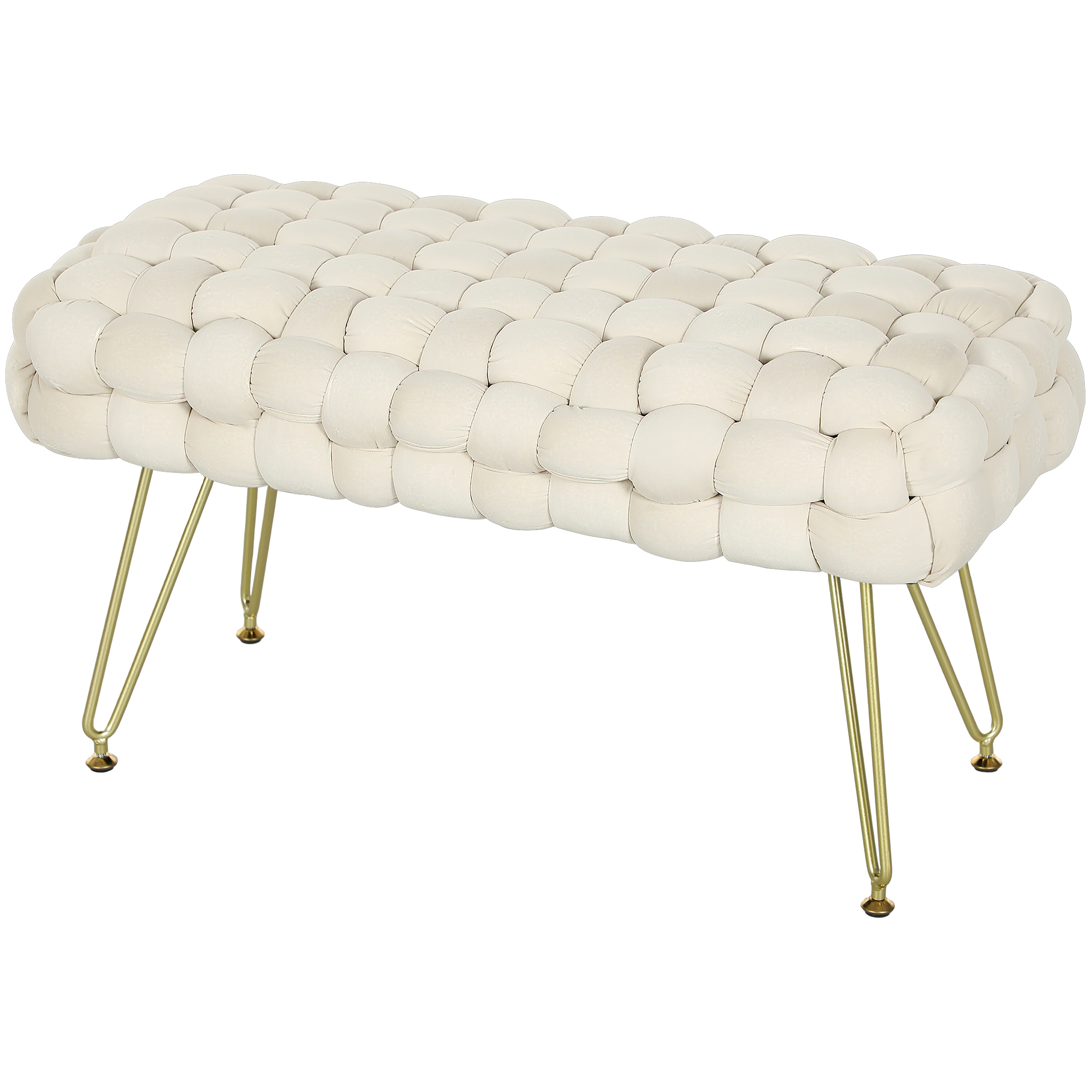HOMCOM Moderner Sitzhocker mit Metallbeinen, gepolstertem Sitz, für Wohnzimmer, Schlafzimmer, Flur, Cremeweiß
