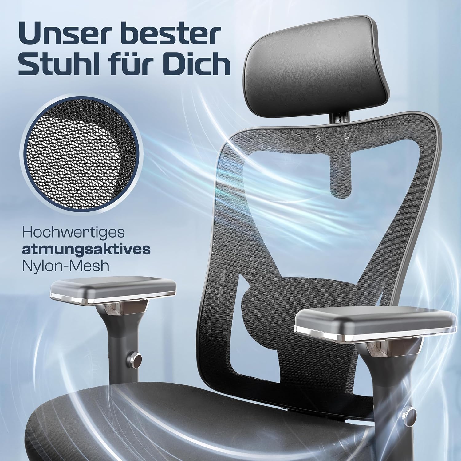 CLOUVOU Ergonomischer Bürostuhl mit verstellbaren Armlehnen und Kopfstütze