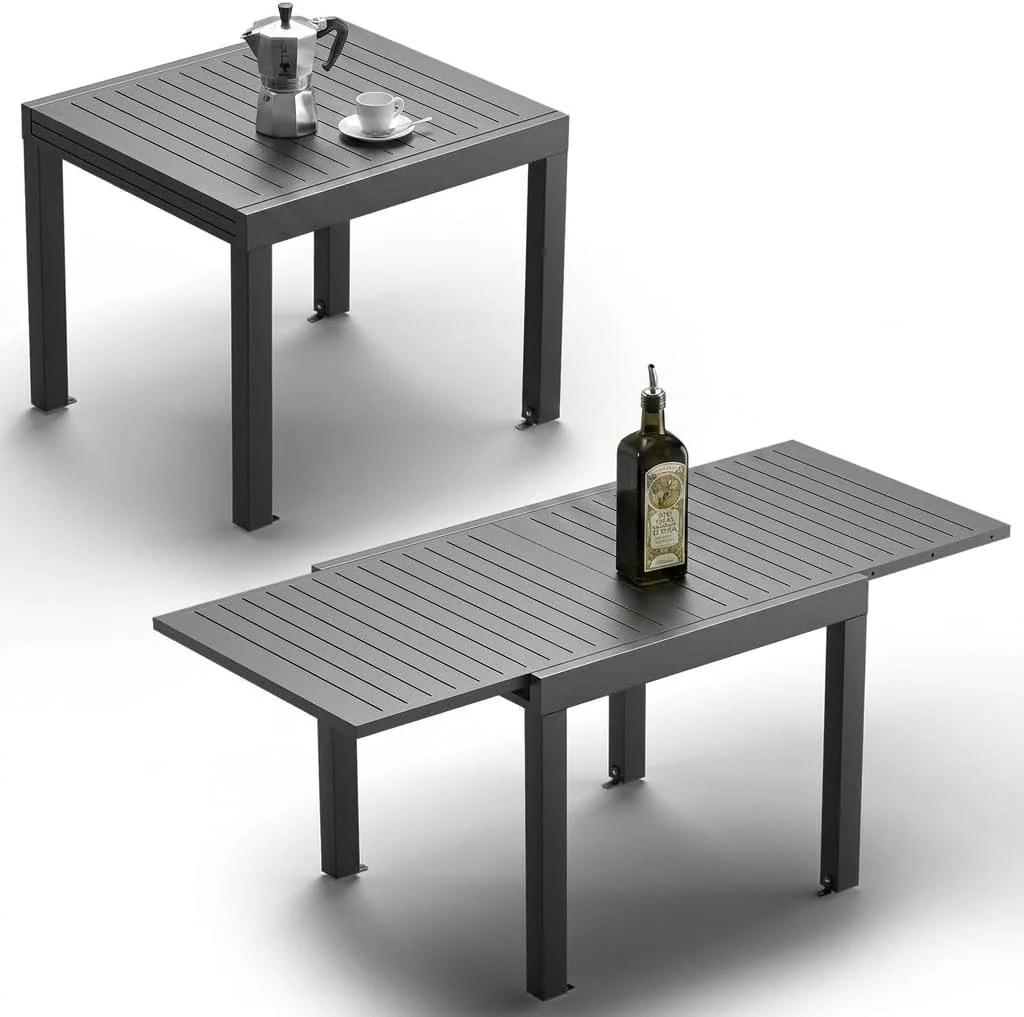 JUMMICO Gartentisch Ausziehbar aus Aluminium, Wetterfester & Kratzfester Tisch mit Sicherheitsauszug, Leichter Esstisch für Balkon
