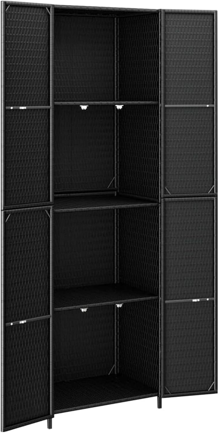 Gecheer Cabinet, Sideboard, Furniture, Storage, High, Space-Saving, Garden, Outdoor, Patio, Terrace, with 4 Doors, Black Polyrattan, 59 x 40 x 180 cm, Wardrobe, Garden Sideboard, Outdoor