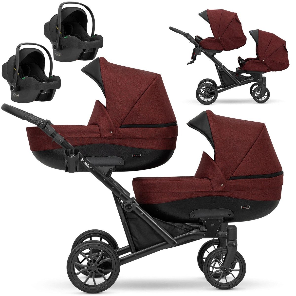 Zwillings-Kombikinderwagen 3 in1 Zwillingskinderwagen BOOSTER mit schwarzem Rahmen