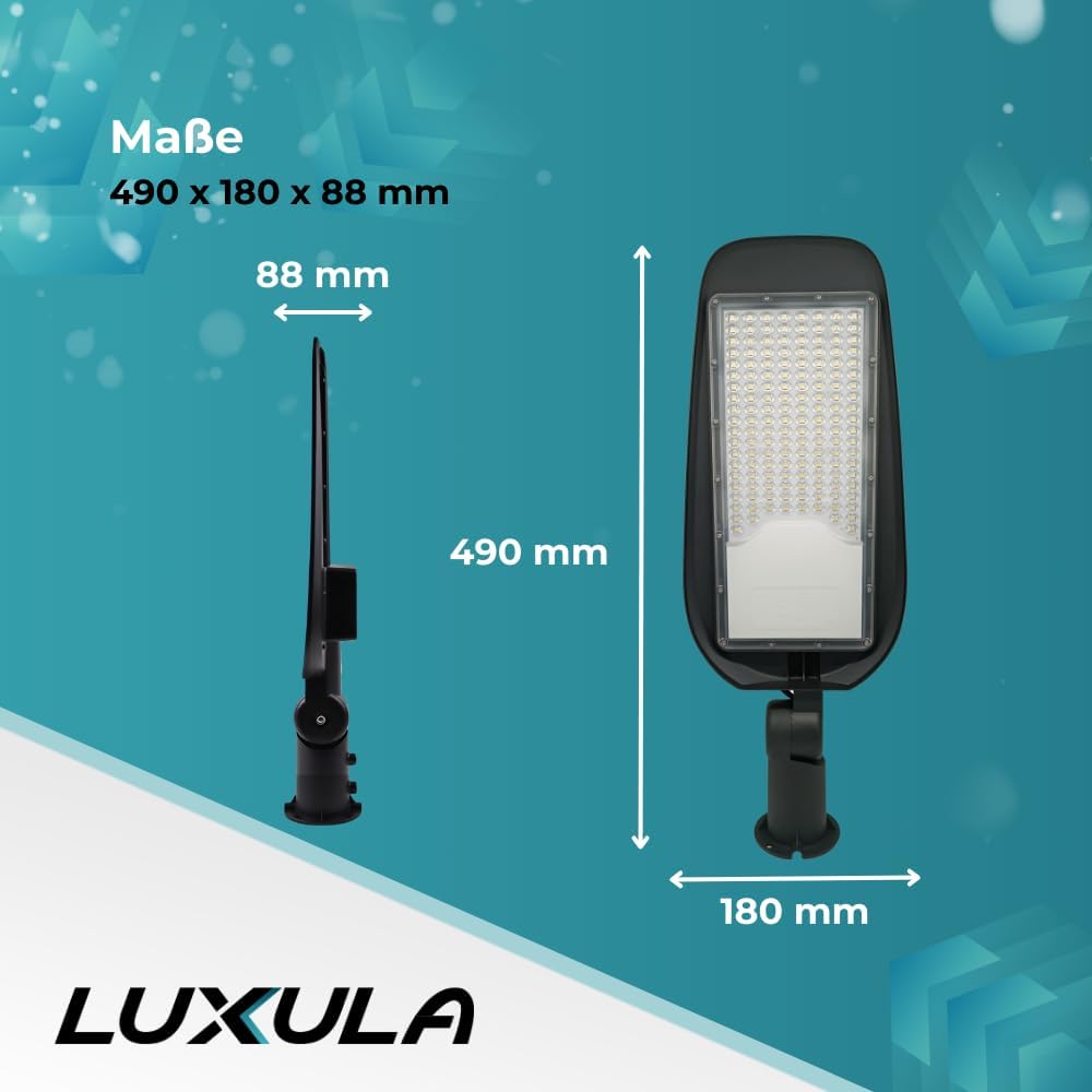 LUXULA LED Straßenlaterne 50W 8 Stück, 5800 Lumen, 5000K Neutralweiß, IP65 Wasserdicht, Mastleuchte, Straßenlampe, Aussenleuchte, Wegeleuchte für Hof, Parkplatz, Einfahrt und Gartenwege