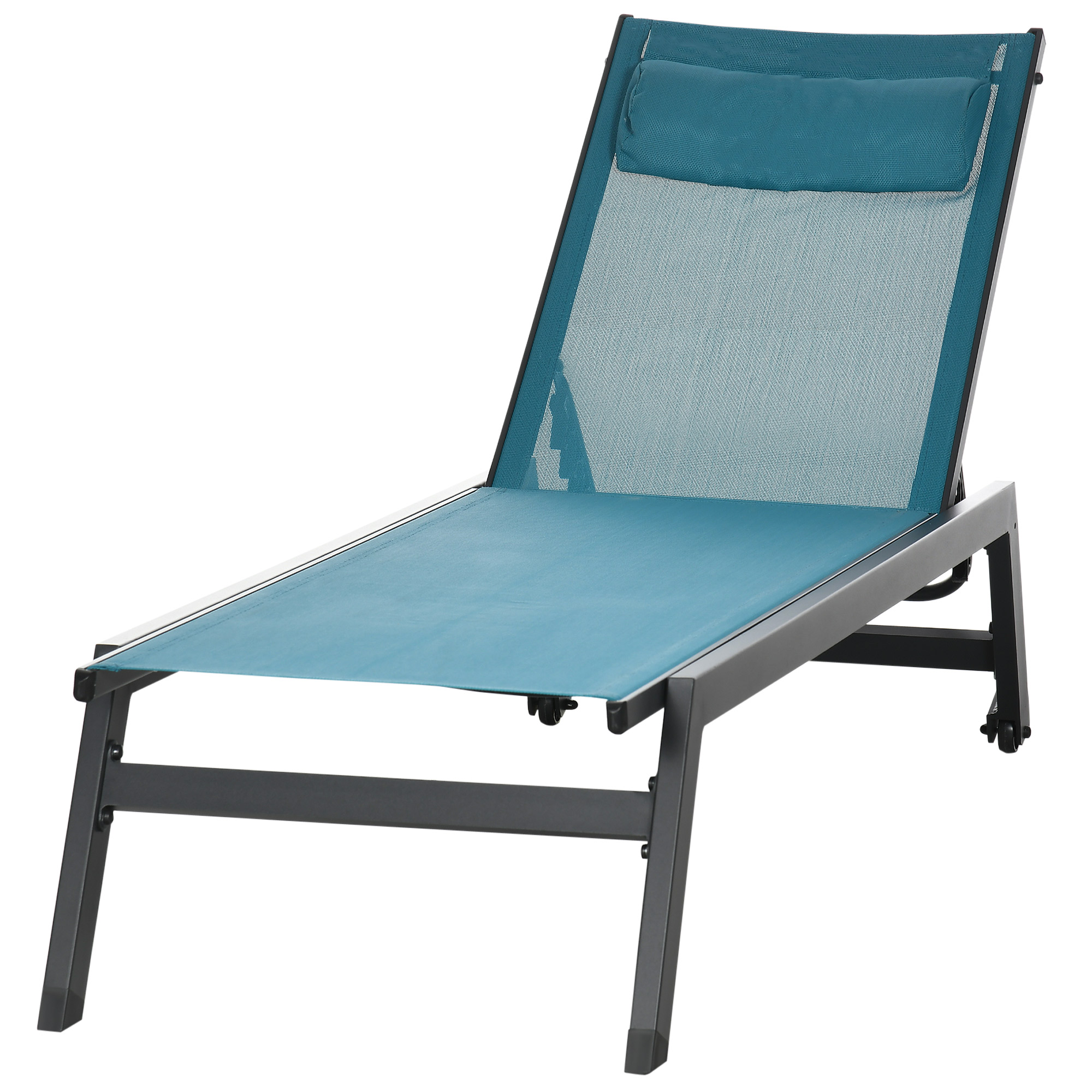 Outsunny Sonnenliege-Sonnendeck aus Aluminium und Textilene mit Rollen und Kopfkissen, mehrfach verstellbare Rückenlehne, Blau