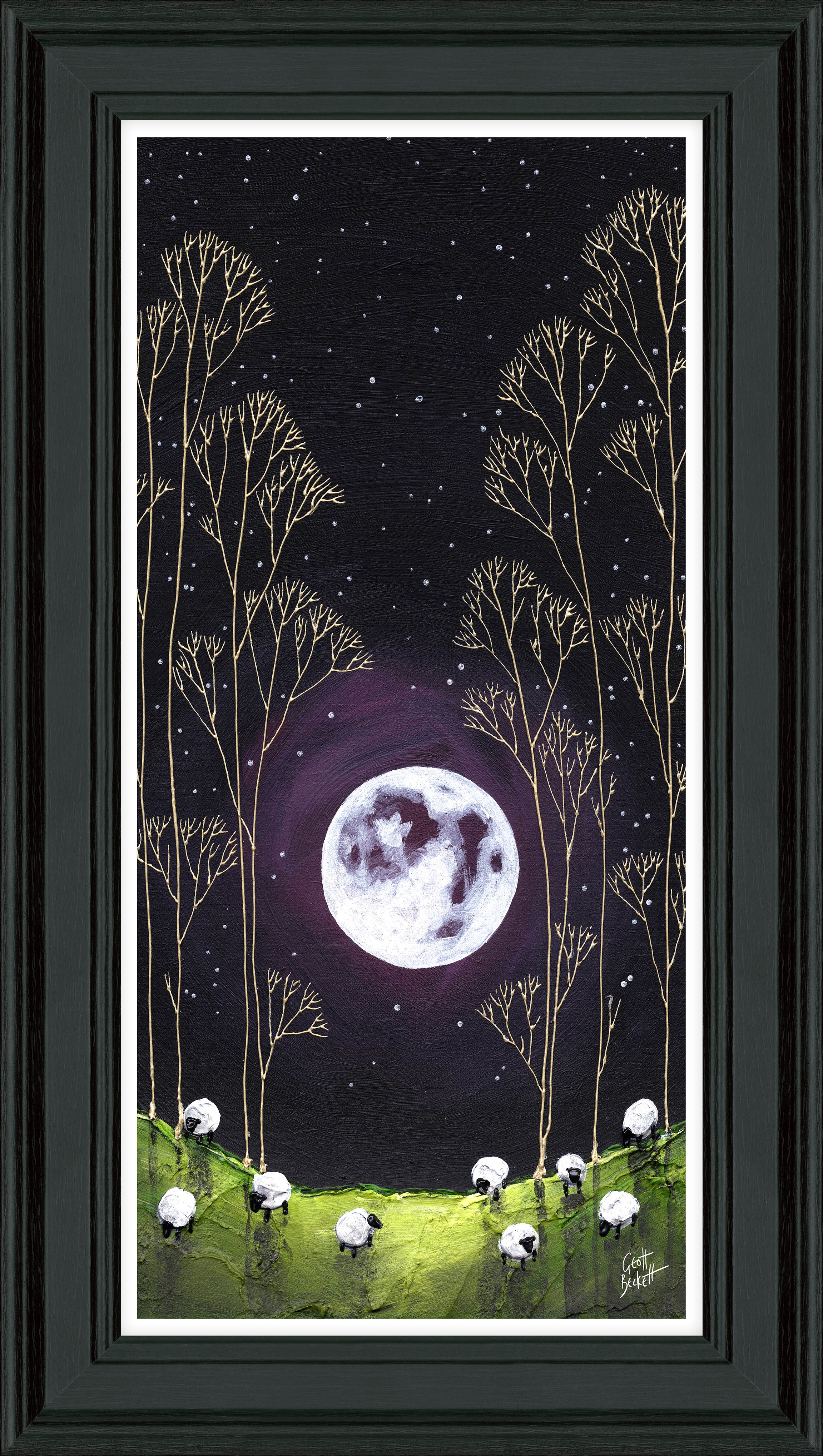 Bright Night �C Quirky Framed Acrylic Landscape by Geoff Beckett